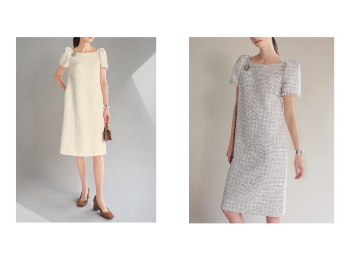 【洗えるツイードで叶える気品と軽やかさ パフスリーブとスクエアネックが映える上質ドレス】DAISY LIN(デイジーリン)の通販
 おすすめ人気トレンドファッション通販アイテム 人気、トレンドファッション・服の通販 founy(ファニー) ファッション Fashion レディースファッション Fashion for Women ワンピース Dresses フォーマル・パーティードレス・結婚式用ドレス Elegant & Casual Dresses チュニック Tunic Tops & Dresses ウォッシャブル Machine Washable エレガント 上品 Elegant 洗える Machine Washable クラシカル Classical, Vintage-Inspired スクエア Square, Square Shape スリーブ Sleeve, Long Sleeve / Short Sleeve チュニック Tunic, Long Top ツイード Twill, Twill Weave 定番 Standard, Basic Item パターン Pattern, Design Print ボックス Boxy, Box Shape モダン Modern, Contemporary 冬 Winter / This Winter 新作・新入荷 New Arrivals / New In |ID:crp329100000226519