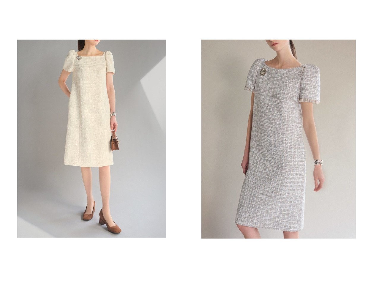 【洗えるツイードで叶える気品と軽やかさ パフスリーブとスクエアネックが映える上質ドレス】DAISY LIN(デイジーリン)の通販
 おすすめ人気トレンドファッション通販アイテム インテリア・キッズ・メンズ・レディースファッション・服の通販 founy(ファニー) 　ファッション　Fashion　レディースファッション　Fashion for Women　ワンピース　Dresses　フォーマル・パーティードレス・結婚式用ドレス　Elegant & Casual Dresses　チュニック　Tunic Tops & Dresses　ウォッシャブル　Machine Washable　エレガント 上品　Elegant　洗える　Machine Washable　クラシカル　Classical, Vintage-Inspired　スクエア　Square, Square Shape　スリーブ　Sleeve, Long Sleeve / Short Sleeve　チュニック　Tunic, Long Top　ツイード　Twill, Twill Weave　定番　Standard, Basic Item　パターン　Pattern, Design Print　ボックス　Boxy, Box Shape　モダン　Modern, Contemporary　冬　Winter / This Winter　新作・新入荷　New Arrivals / New In　ブラック系　Black　イエロー系　Yellow　ブルー系　Blue　|ID:crp329100000226519