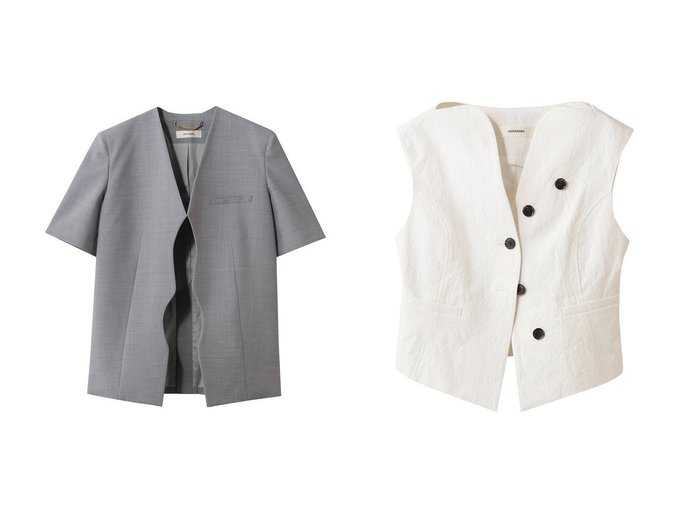 【美しいカッティングが映えるハーフスリーブジャケットと曲線美が際立つモダンなベスト】AKIRANAKA(アキラナカ)の通販
 おすすめ人気トレンドファッション通販アイテム 人気、トレンドファッション・服の通販 founy(ファニー) ファッション Fashion レディースファッション Fashion for Women アウター Coat / Outerwear Collection レディースジャケット・軽アウター Jackets 2026年 2026 カッティング Cutting Detail ジャケット Jacket, Outerwear スリーブ Sleeve, Long Sleeve / Short Sleeve ハーフ Half, Half-Length フロント Front, Front Design リラックス Relax, Relaxed Fit エレガント 上品 Elegant 夏 Summer 春 Spring S/S・春夏 SS, Spring/Summer, Warm Season |ID:crp329100000226533