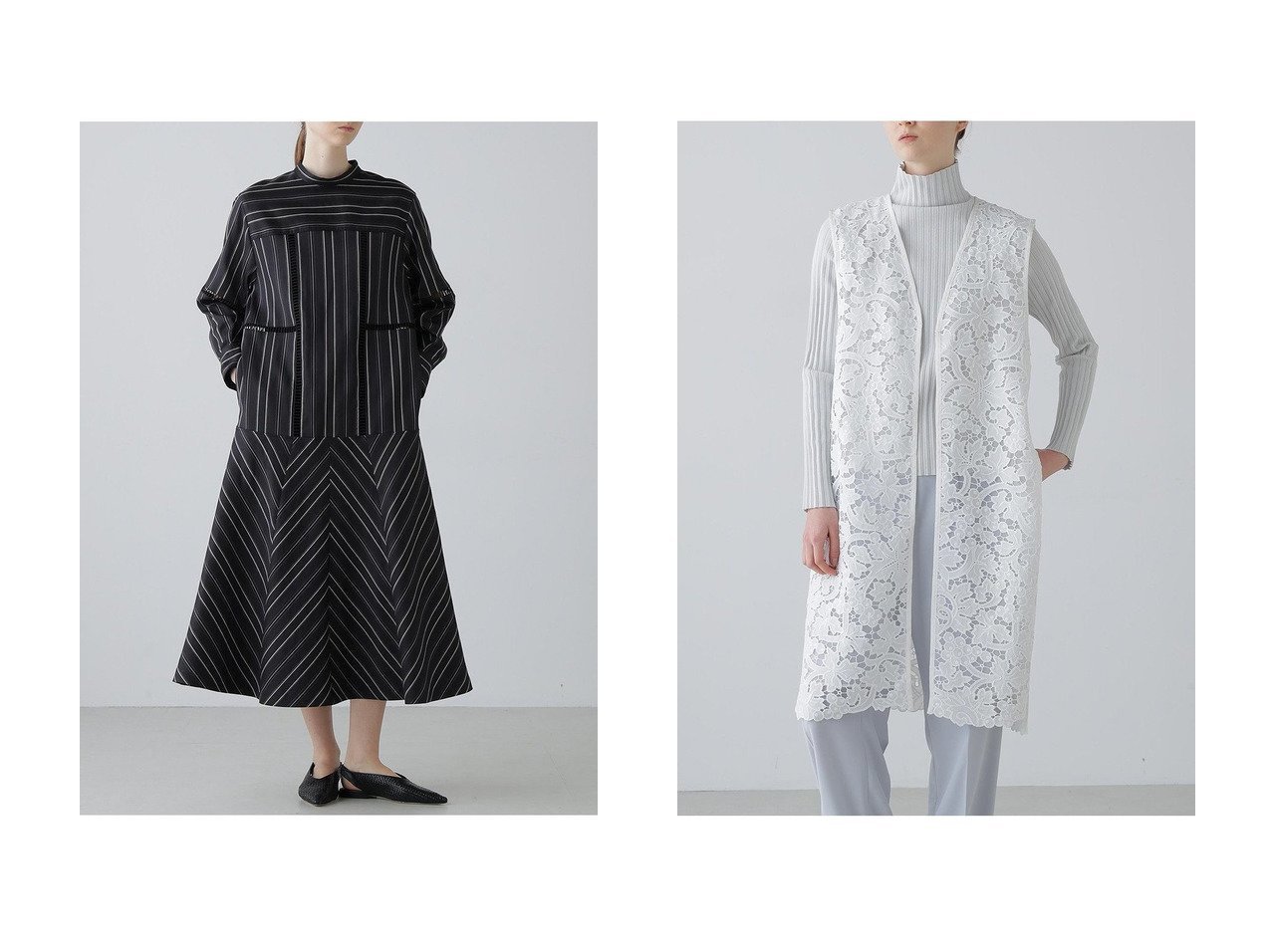 【マルチストライプジャカードが華やぐワンピースと繊細なエンブロイダリーレースが映えるブラウスで奥行きのある装い】ADORE(アドーア)の通販
 おすすめ人気トレンドファッション通販アイテム インテリア・キッズ・メンズ・レディースファッション・服の通販 founy(ファニー) 　ファッション　Fashion　レディースファッション　Fashion for Women　ワンピース　Dresses　チュニック　Tunic Tops & Dresses　トップス・カットソー　Cut & Sew Tops　キャミソール&ノースリーブ　Camisoles & Sleeveless Tops　シャツ・ブラウス・オフィスカジュアル　Elegant Blouses & Button-Ups　2026年　2026　ジャカード／ジャガード　Jacquard, Woven Pattern　ストライプ　Stripe, Striped Pattern　チュニック　Tunic, Long Top　ボーダー　Border, Stripe　レース　Lace, Lace Fabric　ロング　Long, Long-Length　エレガント 上品　Elegant　夏　Summer　春　Spring　S/S・春夏　SS, Spring/Summer, Warm Season　ブラック系　Black　ホワイト系　White　|ID:crp329100000226545