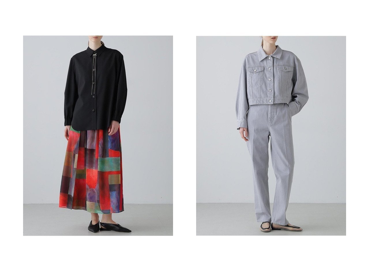 【トラウザー感覚で穿ける洗練デニムパンツとアブストラクトプリントが華やぐ主役スカートで印象的な装い】ADORE(アドーア)の通販
 おすすめ人気トレンドファッション通販アイテム インテリア・キッズ・メンズ・レディースファッション・服の通販 founy(ファニー) 　ファッション　Fashion　レディースファッション　Fashion for Women　スカート　Skirts　ロングスカート　Long Skirts / Maxi & Midi Skirts　パンツ　Pants & Trousers　デニムパンツ・ジーンズ・美脚デニム　Denim Jeans & Pants　2026年　2026　シフォン　Chiffon, Lightweight Fabric　シンプル　Simple, Minimal　ロング　Long, Long-Length　夏　Summer　春　Spring　S/S・春夏　SS, Spring/Summer, Warm Season　ブラック系　Black　グレー系　Gray　|ID:crp329100000226547