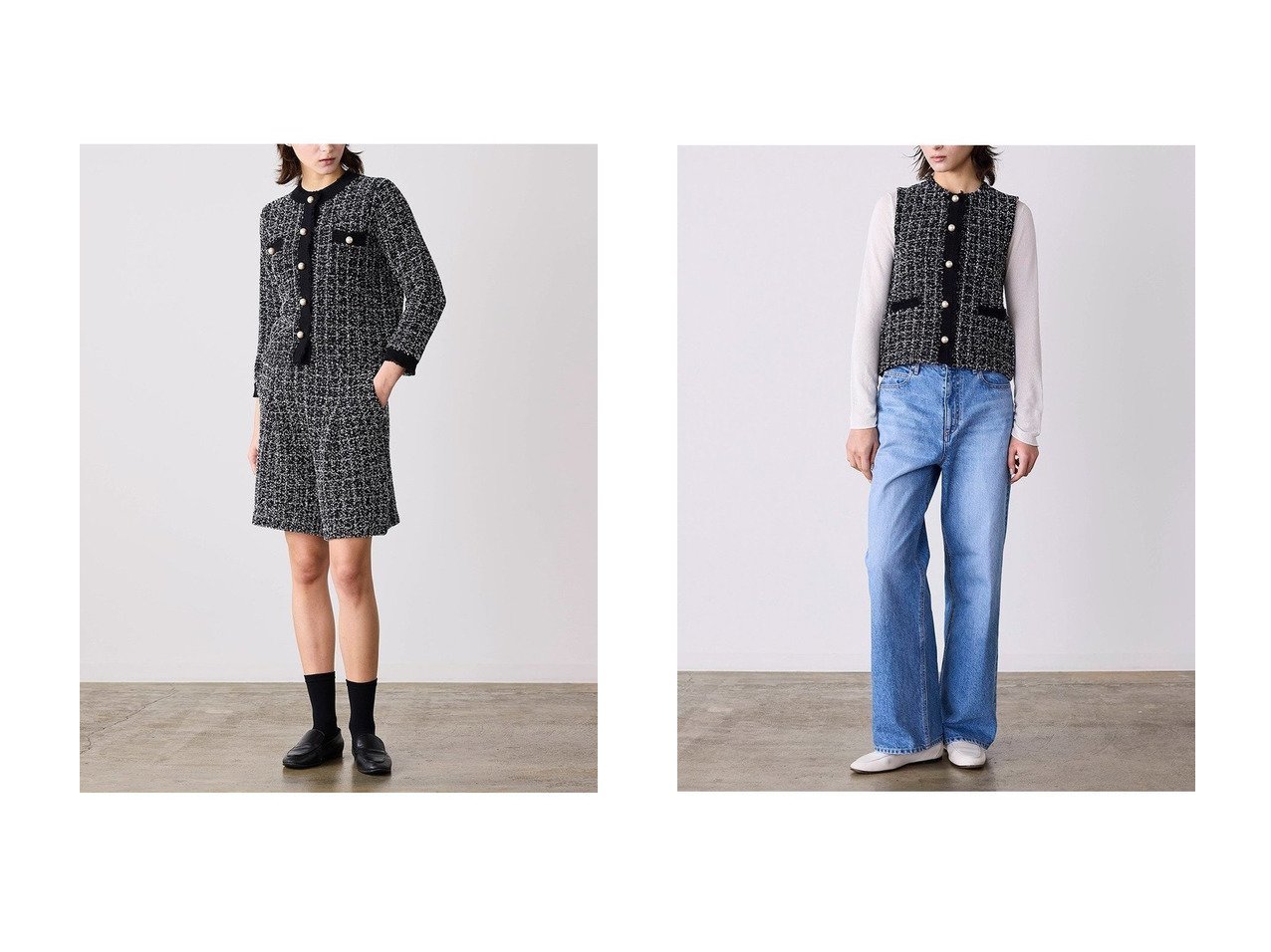 【ツイードニットのフリンジが華やぐジャケットとベストでオンオフに寄り添うエフォートレスな装い】MARILYN MOON(マリリンムーン)の通販
 おすすめ人気トレンドファッション通販アイテム インテリア・キッズ・メンズ・レディースファッション・服の通販 founy(ファニー) 　ファッション　Fashion　レディースファッション　Fashion for Women　アウター　Coat / Outerwear Collection　レディースジャケット・軽アウター　Jackets　2026年　2026　オケージョン　Occasion Wear　コンパクト　Compact, Small Size　ショート　Short, Short Length　ジャケット　Jacket, Outerwear　セットアップ　Set-Up, Coordinated Outfit　ツイード　Twill, Twill Weave　フリンジ　Fringe, Tassel　ボトム　Bottoms, Lower Wear　夏　Summer　春　Spring　S/S・春夏　SS, Spring/Summer, Warm Season　ホワイト系　White　ブラック系　Black　|ID:crp329100000226548