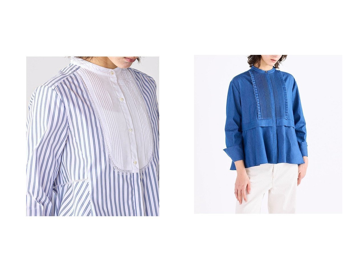 【構築的なタックフリルが映えるフレアシャツと刺しゅうディテールが際立つピンタックブザムブラウスで華やぐ装い】MARILYN MOON(マリリンムーン)の通販
 おすすめ人気トレンドファッション通販アイテム インテリア・キッズ・メンズ・レディースファッション・服の通販 founy(ファニー) 　ファッション　Fashion　レディースファッション　Fashion for Women　トップス・カットソー　Cut & Sew Tops　シャツ・ブラウス・オフィスカジュアル　Elegant Blouses & Button-Ups　2026年　2026　スカラップ　Scallop, Scalloped Edge　スリーブ　Sleeve, Long Sleeve / Short Sleeve　ダブル　Double, Double-Breasted　フレア　Flare, Flared　モダン　Modern, Contemporary　ラグジュアリー　Luxury, Elegant　ロング　Long, Long-Length　夏　Summer　春　Spring　S/S・春夏　SS, Spring/Summer, Warm Season　透かし　Cut-Out, Lacework　カーディガン　Cardigan, Knitwear　ジャケット　Jacket, Outerwear　チェック　Check, Plaid, Tartan　バランス　Balance, Style Balance　フリル　Frill, Ruffle　ボトム　Bottoms, Lower Wear　台形　A-Line, Trapezoid Shape　ホワイト系　White　ブルー系　Blue　|ID:crp329100000226549