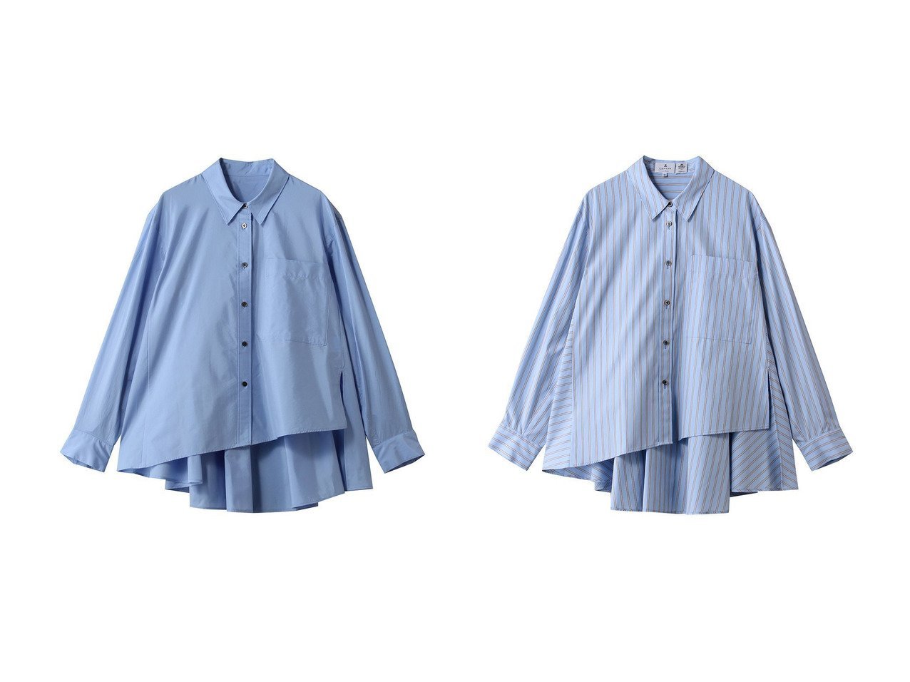 【アシンメトリーなフレアラインと上質素材が映える華やかなフレアシャツで大人の装いをクラスアップ】LANVIN en Bleu(ランバン オン ブルー)の通販
 おすすめ人気トレンドファッション通販アイテム インテリア・キッズ・メンズ・レディースファッション・服の通販 founy(ファニー) 　ファッション　Fashion　レディースファッション　Fashion for Women　トップス・カットソー　Cut & Sew Tops　シャツ・ブラウス・オフィスカジュアル　Elegant Blouses & Button-Ups　2026年　2026　アシンメトリー　Asymmetrical Style　オケージョン　Occasion Wear　シンプル　Simple, Minimal　スリーブ　Sleeve, Long Sleeve / Short Sleeve　タイプライター　Typewriter Fabric, Crisp Cotton　フレア　Flare, Flared　ロング　Long, Long-Length　夏　Summer　春　Spring　S/S・春夏　SS, Spring/Summer, Warm Season　ブルー系　Blue　|ID:crp329100000226561