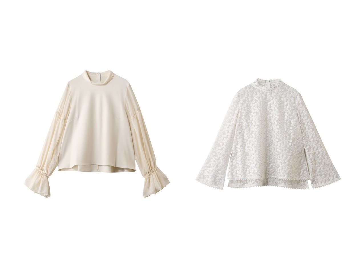 【ギャザースリーブが華やぐカットソーとフラワー刺しゅうチュールが可憐に映えるブラウスで装いに表情を】LANVIN en Bleu(ランバン オン ブルー)の通販
 おすすめ人気トレンドファッション通販アイテム インテリア・キッズ・メンズ・レディースファッション・服の通販 founy(ファニー) 　ファッション　Fashion　レディースファッション　Fashion for Women　トップス・カットソー　Cut & Sew Tops　シャツ・ブラウス・オフィスカジュアル　Elegant Blouses & Button-Ups　ロングTシャツ・Tシャツ　Longline T-Shirts & Tees　カットソー・ベーシックTシャツ　Cut-and-Sewn Tops / Stretch Tees & Basics　2026年　2026　カットソー　Cut and Sewn Top　ギャザー　Gathered, Ruffled　シンプル　Simple, Minimal　スタンド　Stand Collar, Upright Stand　スリーブ　Sleeve, Long Sleeve / Short Sleeve　マニッシュ　Mannish, Boyish　ロング　Long, Long-Length　夏　Summer　春　Spring　S/S・春夏　SS, Spring/Summer, Warm Season　ブラック系　Black　|ID:crp329100000226563