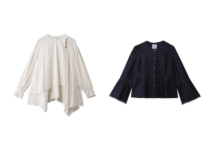 【繊細な透け感と揺れるフレアが優雅なブラウスと立体的なペプラムラインが映えるデニムジャケットで大人の装いに華やぎを】LANVIN en Bleu(ランバン オン ブルー)の通販
 おすすめ人気トレンドファッション通販アイテム インテリア・キッズ・メンズ・レディースファッション・服の通販 founy(ファニー) https://founy.com/ ファッション Fashion レディースファッション Fashion for Women トップス・カットソー Cut & Sew Tops シャツ・ブラウス・オフィスカジュアル Elegant Blouses & Button-Ups アウター Coat / Outerwear Collection レディースジャケット・軽アウター Jackets 2026年 2026 スリーブ Sleeve, Long Sleeve / Short Sleeve フェミニン Feminine, Girly フレア Flare, Flared ロング Long, Long-Length エレガント 上品 Elegant 夏 Summer 春 Spring S/S・春夏 SS, Spring/Summer, Warm Season |ID:crp329100000226564