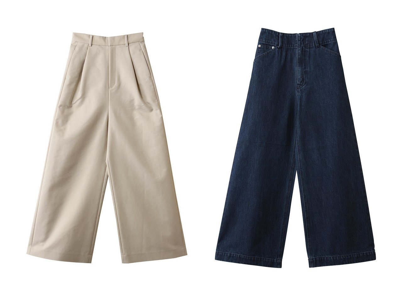 【上品なハリ感で美しいフォルムを描くコットンギャバワイドパンツとスタイルアップを叶えるデニムワイドパンツ】LANVIN en Bleu(ランバン オン ブルー)の通販
 おすすめ人気トレンドファッション通販アイテム インテリア・キッズ・メンズ・レディースファッション・服の通販 founy(ファニー) 　ファッション　Fashion　レディースファッション　Fashion for Women　パンツ　Pants & Trousers　デニムパンツ・ジーンズ・美脚デニム　Denim Jeans & Pants　2026年　2026　ハイネック　High Neck, Mock Neck　バランス　Balance, Style Balance　フォルム　Silhouette, Form　ワイド　Wide, Wide Fit　エレガント 上品　Elegant　夏　Summer　春　Spring　S/S・春夏　SS, Spring/Summer, Warm Season　ベージュ系　Beige　ブラック系　Black　ブルー系　Blue　|ID:crp329100000226565