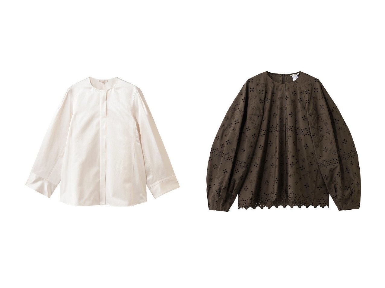 【エンブロイダリーが華やぐボリュームスリーブブラウスと素材美が際立つミニマルなロングスリーブブラウスで上品な装い】BLAMINK(ブラミンク)の通販
 おすすめ人気トレンドファッション通販アイテム インテリア・キッズ・メンズ・レディースファッション・服の通販 founy(ファニー) 　ファッション　Fashion　レディースファッション　Fashion for Women　トップス・カットソー　Cut & Sew Tops　シャツ・ブラウス・オフィスカジュアル　Elegant Blouses & Button-Ups　ボリューム袖・フリルスリーブブラウス　Voluminous & Ruffle Sleeves / Puffy Sleeve Tops　2026年　2026　サテン　Satin, Glossy Fabric　シルク　Silk, 100% Silk　シンプル　Simple, Minimal　スリーブ　Sleeve, Long Sleeve / Short Sleeve　ボトム　Bottoms, Lower Wear　ロング　Long, Long-Length　エレガント 上品　Elegant　夏　Summer　春　Spring　S/S・春夏　SS, Spring/Summer, Warm Season　ホワイト系　White　ブルー系　Blue　ブラウン系　Brown　|ID:crp329100000226577