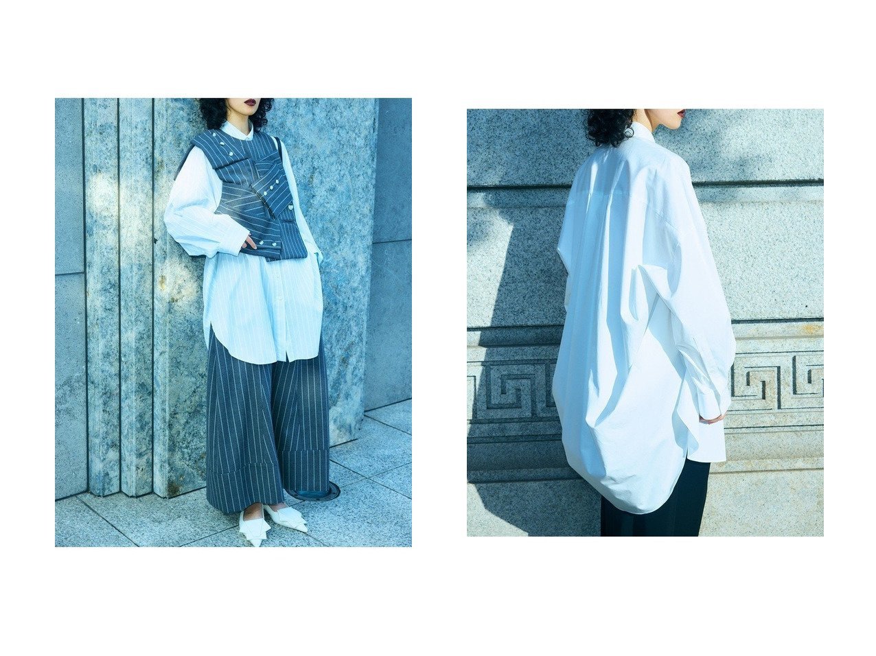 【立体的なドレープと素材の美しさが際立つチュニック丈スリットシャツで奥行きのある装い】ENFOLD(エンフォルド)の通販
 おすすめ人気トレンドファッション通販アイテム インテリア・キッズ・メンズ・レディースファッション・服の通販 founy(ファニー) 　ファッション　Fashion　レディースファッション　Fashion for Women　トップス・カットソー　Cut & Sew Tops　シャツ・ブラウス・オフィスカジュアル　Elegant Blouses & Button-Ups　ロングTシャツ・Tシャツ　Longline T-Shirts & Tees　サテン　Satin, Glossy Fabric　ストライプ　Stripe, Striped Pattern　スリーブ　Sleeve, Long Sleeve / Short Sleeve　チュニック　Tunic, Long Top　ドレープ　Drape, Draping Fabric　バランス　Balance, Style Balance　パターン　Pattern, Design Print　ベスト　Vest, Waistcoat　ベーシック　Basic, Essential　ロング　Long, Long-Length　エレガント 上品　Elegant　新作・新入荷　New Arrivals / New In　ホワイト系　White　|ID:crp329100000226589