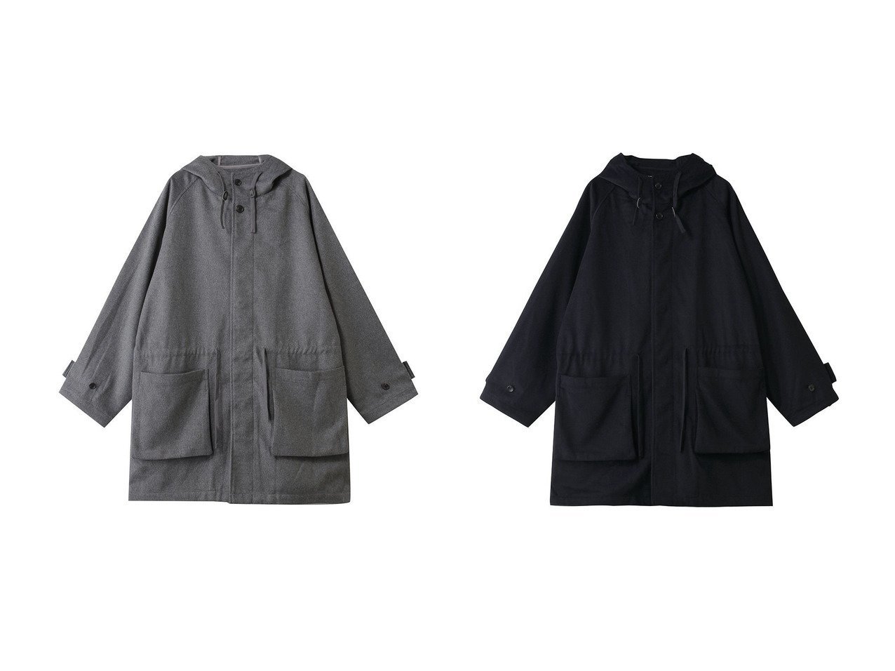 【フード付きデザインとしなやかなウール素材が軽やかに映えるモッズライクコートで都会的な装い】MidiUmi(ミディウミ)の通販
 おすすめ人気トレンドファッション通販アイテム インテリア・キッズ・メンズ・レディースファッション・服の通販 founy(ファニー) 　ファッション　Fashion　レディースファッション　Fashion for Women　アウター　Coat / Outerwear Collection　コート・ロングコート・ピーコート　Long Coats, Peacoats & More　ポケット　Pocket, Pocket Detail　ロング　Long, Long-Length　ワーク　Workwear, Utility Style　新作・新入荷　New Arrivals / New In　ブルー系　Blue　グレー系　Gray　|ID:crp329100000226592