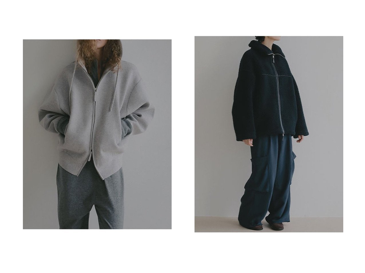 【上品な落ち感のバックサテンカーゴパンツとダブルフェイス素材が魅力のオーバーサイズニットパーカーで洗練されたリラックススタイル】ETRE TOKYO(エトレトウキョウ)の通販
 おすすめ人気トレンドファッション通販アイテム インテリア・キッズ・メンズ・レディースファッション・服の通販 founy(ファニー) 　ファッション　Fashion　レディースファッション　Fashion for Women　トップス・カットソー　Cut & Sew Tops　ニット　Knit Tops & Sweaters　レディースパーカー・カジュアルフーディー　Casual Hoodies & Sweatshirts　パンツ　Pants & Trousers　バッグ　Bags　ダブル　Double, Double-Breasted　バランス　Balance, Style Balance　パーカー　Hoodie, Parka　フェイス　Face, Facial Design　新作・新入荷　New Arrivals / New In　グレー系　Gray　ブルー系　Blue　|ID:crp329100000226593