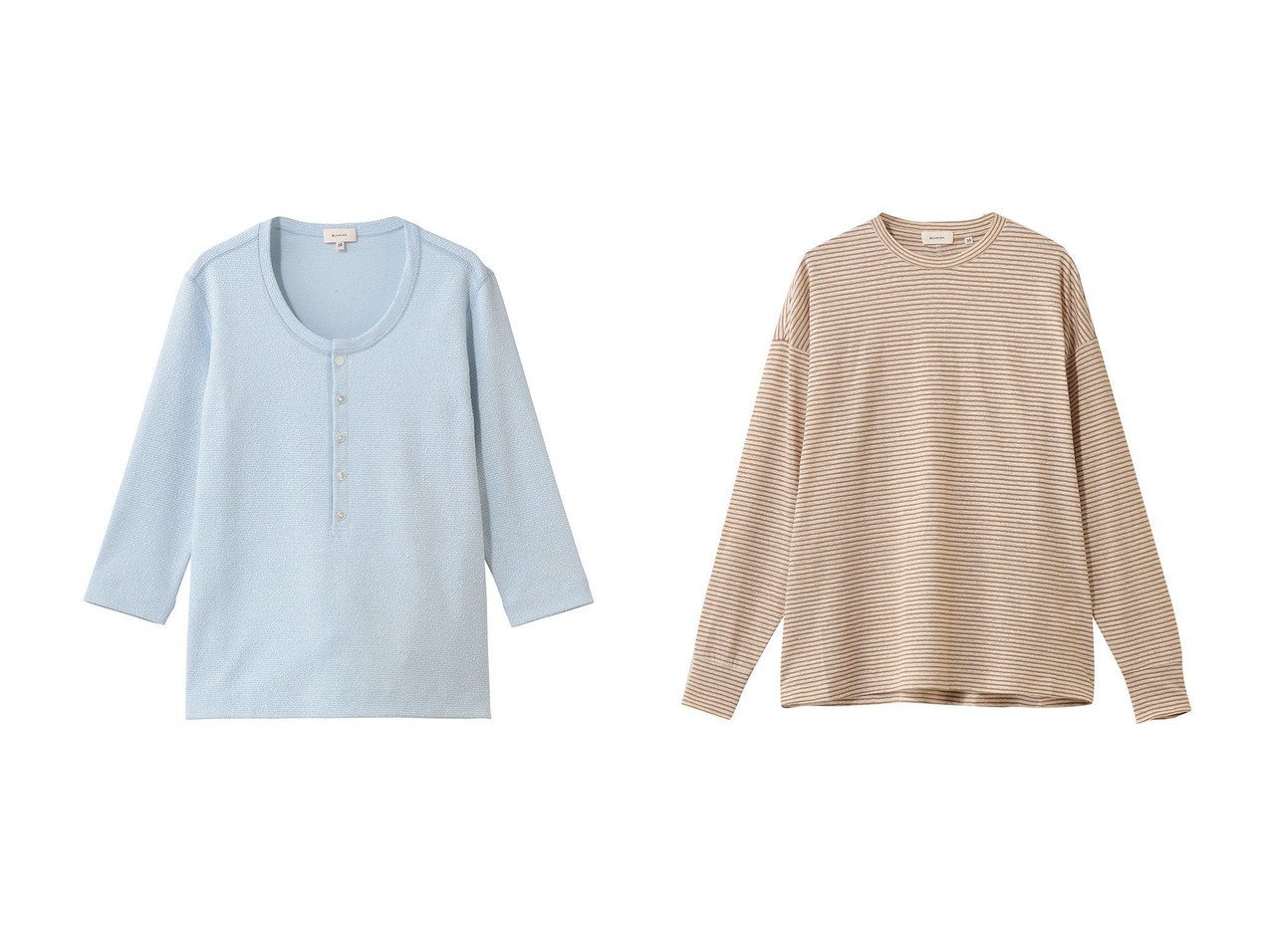 【ドレッシーな抜け感を添えるヘンリーネックと大人に馴染むマルチボーダーロングスリーブ】BLAMINK(ブラミンク)の通販
 おすすめ人気トレンドファッション通販アイテム インテリア・キッズ・メンズ・レディースファッション・服の通販 founy(ファニー) 　ファッション　Fashion　レディースファッション　Fashion for Women　トップス・カットソー　Cut & Sew Tops　シャツ・ブラウス・オフィスカジュアル　Elegant Blouses & Button-Ups　ロングTシャツ・Tシャツ　Longline T-Shirts & Tees　カットソー・ベーシックTシャツ　Cut-and-Sewn Tops / Stretch Tees & Basics　2026年　2026　コンパクト　Compact, Small Size　ショート　Short, Short Length　スリーブ　Sleeve, Long Sleeve / Short Sleeve　トレンド　Trend, Trending Now　ボトム　Bottoms, Lower Wear　ラウンド　Round, Round Neck　夏　Summer　春　Spring　S/S・春夏　SS, Spring/Summer, Warm Season　ホワイト系　White　グレー系　Gray　ブルー系　Blue　ベージュ系　Beige　|ID:crp329100000226598