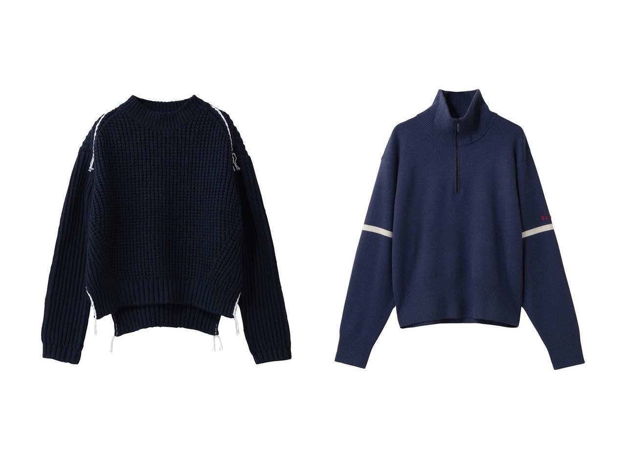 【配色ステッチが際立つ3ゲージクルーネックと品よく映えるハーフジップロングスリーブニット】BLAMINK(ブラミンク)の通販
 おすすめ人気トレンドファッション通販アイテム インテリア・キッズ・メンズ・レディースファッション・服の通販 founy(ファニー) 　ファッション　Fashion　レディースファッション　Fashion for Women　トップス・カットソー　Cut & Sew Tops　ニット　Knit Tops & Sweaters　カジュアルプルオーバー・ニットトップス　Pullovers & Knit Tops / Casual Pullovers　2026年　2026　おすすめ　Recommended / Our Picks　インナー　Innerwear　シンプル　Simple, Minimal　スリット　Slit, Slit Detail　ワイド　Wide, Wide Fit　夏　Summer　定番　Standard, Basic Item　春　Spring　S/S・春夏　SS, Spring/Summer, Warm Season　ブルー系　Blue　|ID:crp329100000226599