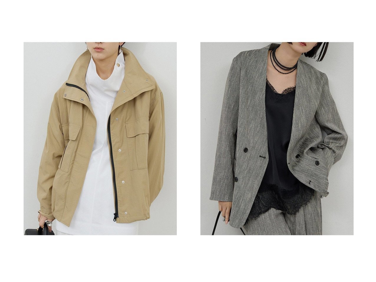 【機能性で日常に寄り添うハイカラーブルゾンとクラシックに映えるノーカラーツイードジャケット】GALLARDAGALANTE(ガリャルダガランテ)の通販
 おすすめ人気トレンドファッション通販アイテム インテリア・キッズ・メンズ・レディースファッション・服の通販 founy(ファニー) 　ファッション　Fashion　レディースファッション　Fashion for Women　アウター　Coat / Outerwear Collection　レディースジャケット・軽アウター　Jackets　ブルゾンジャケット・スポーティアウター　Blouson Jackets　2026年　2026　コラボ　Collaboration, Collab　ジャケット　Jacket, Outerwear　ドローコード　Drawcord, Drawstring Cord　ブルゾン　Blouson, Bomber Jacket　ポケット　Pocket, Pocket Detail　夏　Summer　春　Spring　S/S・春夏　SS, Spring/Summer, Warm Season　秋　Autumn　クラシック　Classic, Timeless Style　スラックス　Slacks, Dress Pants　セットアップ　Set-Up, Coordinated Outfit　タートルネック　Turtleneck, High Neck　ツイード　Twill, Twill Weave　デニム　Denim, Jeans Material　ベージュ系　Beige　ブルー系　Blue　ブラック系　Black　|ID:crp329100000226604