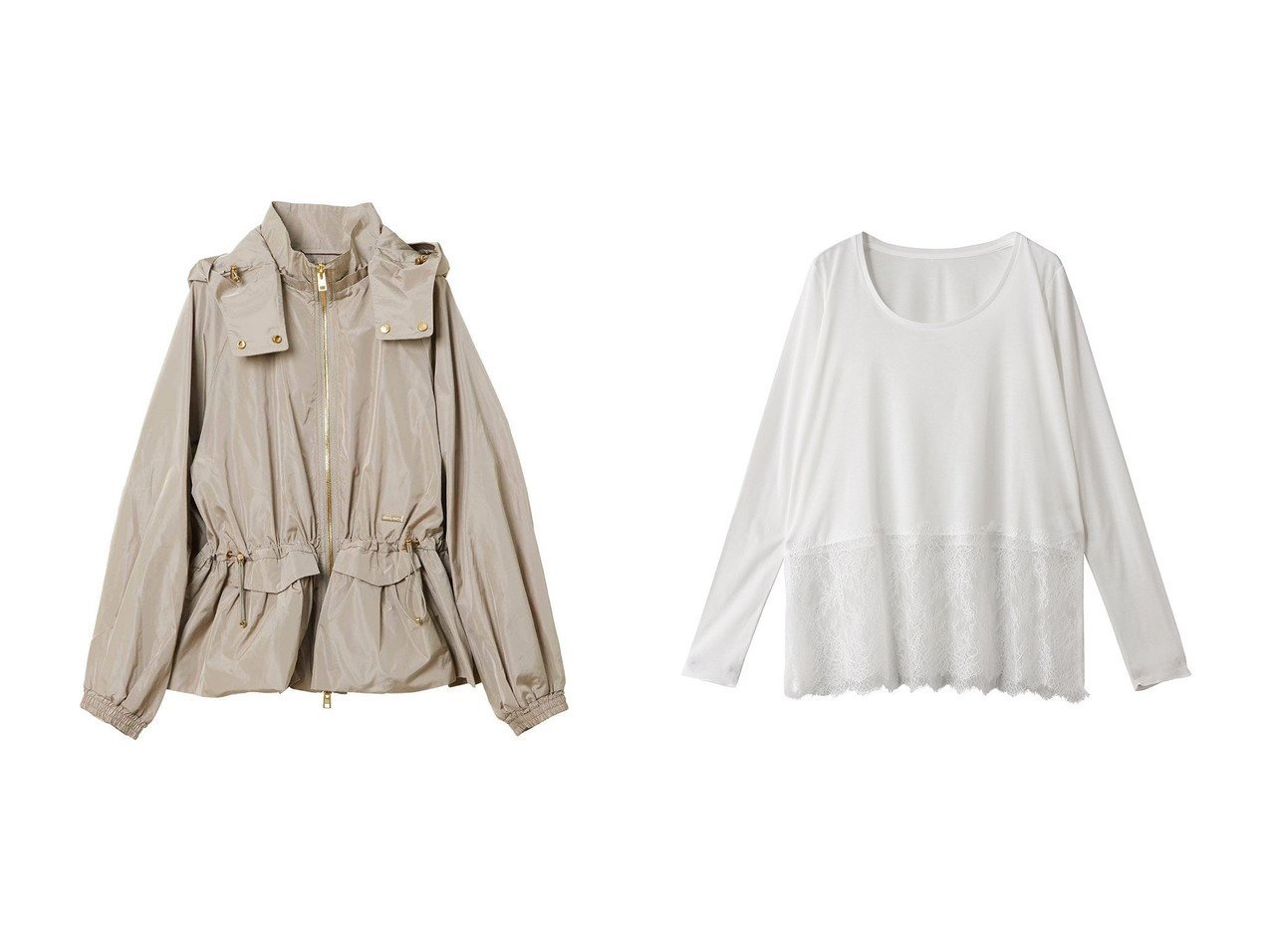 【光沢と立体感が映えるナイロンサテンパーカーと繊細なレースが際立つハイゲージトップ】martinique(マルティニーク)の通販
 おすすめ人気トレンドファッション通販アイテム インテリア・キッズ・メンズ・レディースファッション・服の通販 founy(ファニー) 　ファッション　Fashion　レディースファッション　Fashion for Women　アウター　Coat / Outerwear Collection　レディースジャケット・軽アウター　Jackets　ブルゾンジャケット・スポーティアウター　Blouson Jackets　トップス・カットソー　Cut & Sew Tops　シャツ・ブラウス・オフィスカジュアル　Elegant Blouses & Button-Ups　ロングTシャツ・Tシャツ　Longline T-Shirts & Tees　ベスト&ジレ / 重ね着スタイル　Vests & Gilets　カットソー・ベーシックTシャツ　Cut-and-Sewn Tops / Stretch Tees & Basics　アウトドア　Outdoor Clothing　エレガント 上品　Elegant　春　Spring　サテン　Satin, Glossy Fabric　ジャケット　Jacket, Outerwear　スポーティ　Sporty, Casual Athletic　ダウン　Down, Puffer　バランス　Balance, Style Balance　パーカー　Hoodie, Parka　ブルゾン　Blouson, Bomber Jacket　ペプラム　Peplum, Flared Hem　S/S・春夏　SS, Spring/Summer, Warm Season　夏　Summer　2026年　2026　スウェット / スエット　Sweatshirt, Sweatwear　スリーブ　Sleeve, Long Sleeve / Short Sleeve　デコルテ　Décolleté, Neckline　デニム　Denim, Jeans Material　フェミニン　Feminine, Girly　ミックス　Mix, Mixed Style　レース　Lace, Lace Fabric　ロング　Long, Long-Length　ブラック系　Black　グレー系　Gray　ベージュ系　Beige　ホワイト系　White　|ID:crp329100000226611