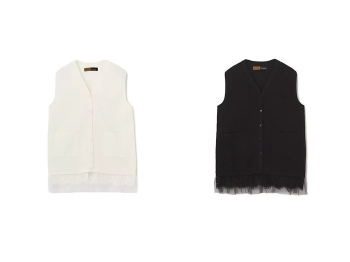 【チュールとレースが揺れる軽やかな表情が魅力のフェミニンニットジレ】E by eclat(イーバイエクラ)の通販
 おすすめ人気トレンドファッション通販アイテム 人気、トレンドファッション・服の通販 founy(ファニー) ファッション Fashion レディースファッション Fashion for Women アウター Coat / Outerwear Collection トップス・カットソー Cut & Sew Tops ニット Knit Tops & Sweaters ベスト&ジレ / 重ね着スタイル Vests & Gilets シンプル Simple, Minimal チュール Tulip, Tulip Motif バランス Balance, Style Balance フェミニン Feminine, Girly レース Lace, Lace Fabric ロング Long, Long-Length |ID:crp329100000226618