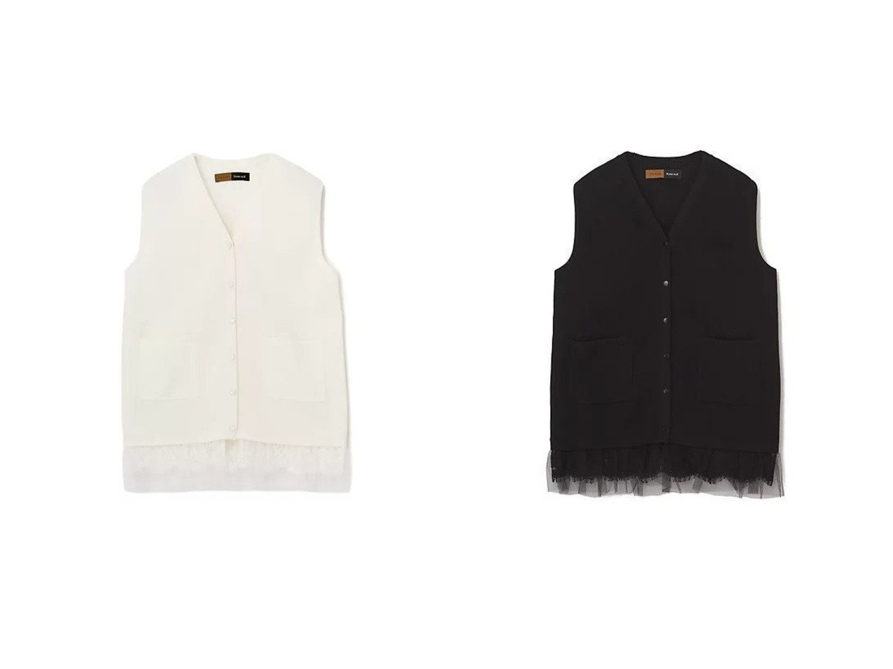 【チュールとレースが揺れる軽やかな表情が魅力のフェミニンニットジレ】E by eclat(イーバイエクラ)の通販
 おすすめ人気トレンドファッション通販アイテム インテリア・キッズ・メンズ・レディースファッション・服の通販 founy(ファニー) 　ファッション　Fashion　レディースファッション　Fashion for Women　アウター　Coat / Outerwear Collection　トップス・カットソー　Cut & Sew Tops　ニット　Knit Tops & Sweaters　ベスト&ジレ / 重ね着スタイル　Vests & Gilets　シンプル　Simple, Minimal　チュール　Tulip, Tulip Motif　バランス　Balance, Style Balance　フェミニン　Feminine, Girly　レース　Lace, Lace Fabric　ロング　Long, Long-Length　ブラック系　Black　ホワイト系　White　|ID:crp329100000226618