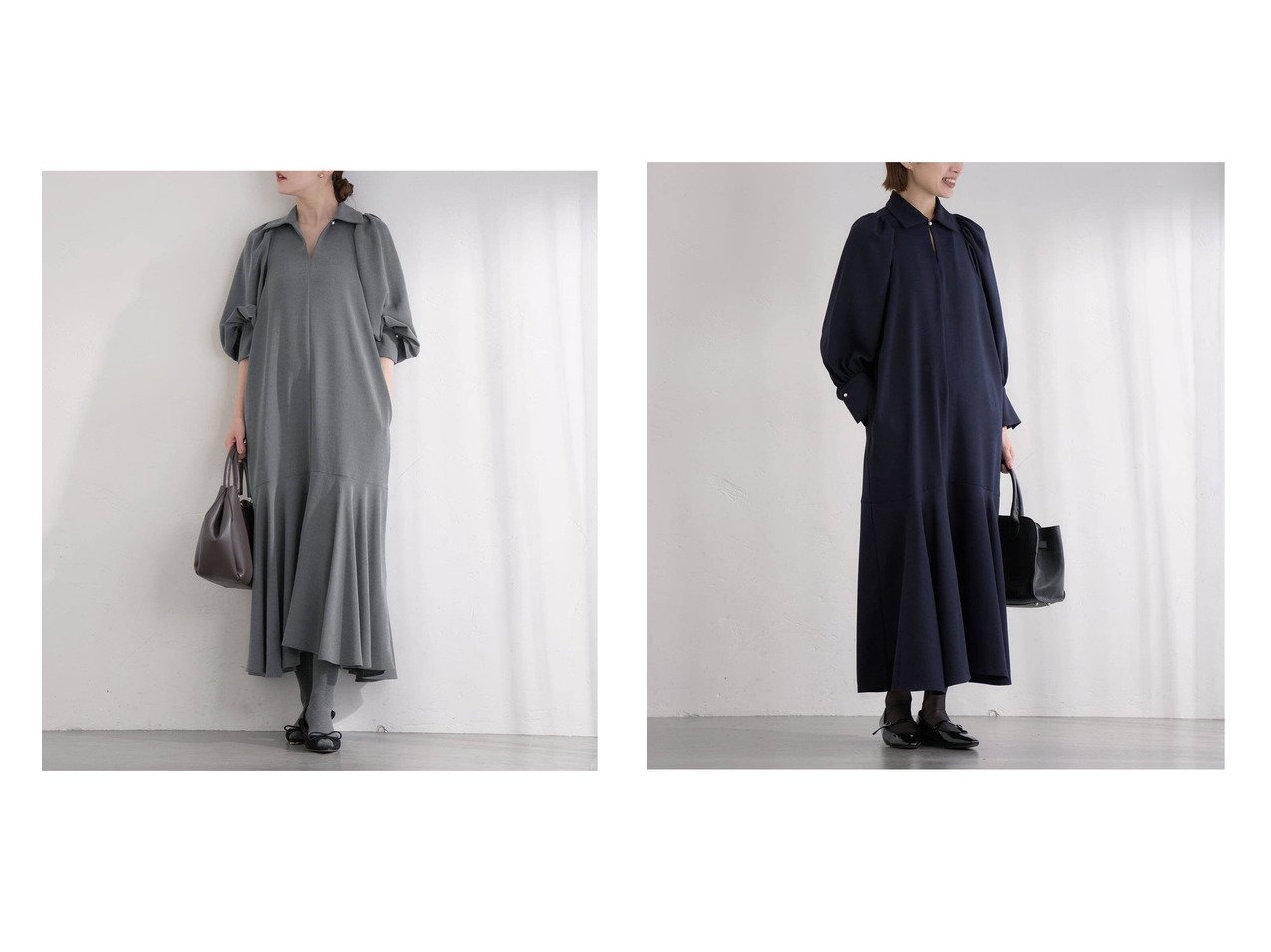 【端正なツイル素材とギャザースリーブが上品に映える、リラックスした着心地のフレアワンピース】IENA(イエナ)の通販
 おすすめ人気トレンドファッション通販アイテム インテリア・キッズ・メンズ・レディースファッション・服の通販 founy(ファニー) 　ファッション　Fashion　レディースファッション　Fashion for Women　ワンピース　Dresses　ギャザー　Gathered, Ruffled　コレクション　Collection, Seasonal Line　スリーブ　Sleeve, Long Sleeve / Short Sleeve　スーツ　Suit, Formalwear　ツイル　Twist, Twisted Detail　バランス　Balance, Style Balance　パウダー　Powder, Soft Tone　フェミニン　Feminine, Girly　フォルム　Silhouette, Form　フレア　Flare, Flared　ベーシック　Basic, Essential　リラックス　Relax, Relaxed Fit　エレガント 上品　Elegant　セレモニー　Ceremony　2026年　2026　ブルー系　Blue　グレー系　Gray　|ID:crp329100000226655