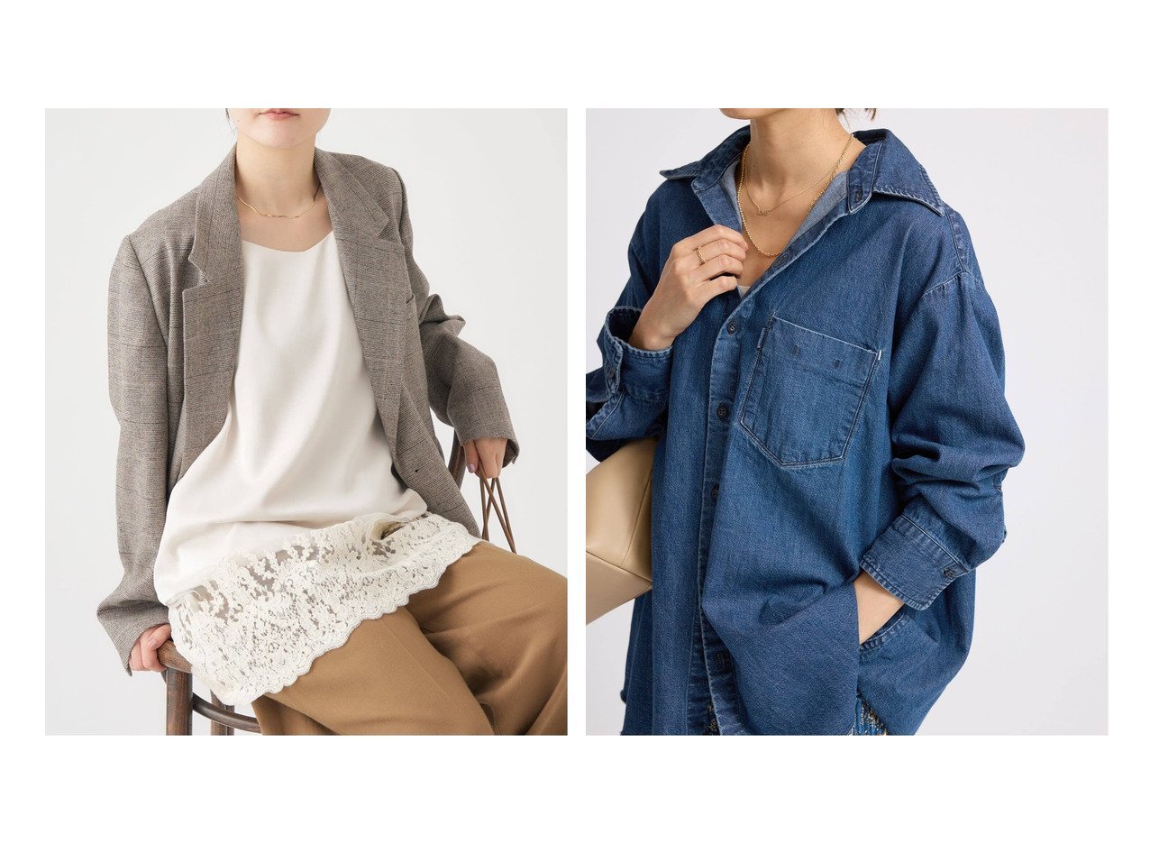 【繊細なレースが映えるサテンキャミソールワンピースと、軽やかな風合いを楽しむデニムシャツ】IENA(イエナ)の通販
 おすすめ人気トレンドファッション通販アイテム インテリア・キッズ・メンズ・レディースファッション・服の通販 founy(ファニー) 　ファッション　Fashion　レディースファッション　Fashion for Women　ワンピース　Dresses　トップス・カットソー　Cut & Sew Tops　シャツ・ブラウス・オフィスカジュアル　Elegant Blouses & Button-Ups　2025年　2025　2025-2026秋冬・A/W　Autumn/Winter 2025–26 AW25–26　おすすめ　Recommended / Our Picks　インナー　Innerwear　キャミソール　Camisole, Spaghetti Strap Top　サテン　Satin, Glossy Fabric　ジャケット　Jacket, Outerwear　ジョーゼット　Georgette, Semi-Sheer Fabric　レース　Lace, Lace Fabric　エレガント 上品　Elegant　人気　Popular, Best Seller　軽量　Lightweight, Ultra Light　シンプル　Simple, Minimal　デニム　Denim, Jeans Material　ビンテージ　Vintage, Retro Style　プリント　Print, Printed Pattern　ポケット　Pocket, Pocket Detail　ブルー系　Blue　|ID:crp329100000226658