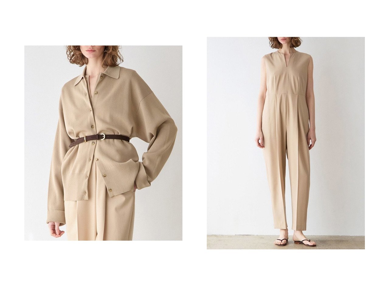 【ポロカーディガンとノースリーブオールインワンで叶える程よいボリュームとすっきり感の大人スタイル】martinique(マルティニーク)の通販
 おすすめ人気トレンドファッション通販アイテム インテリア・キッズ・メンズ・レディースファッション・服の通販 founy(ファニー) 　ファッション　Fashion　レディースファッション　Fashion for Women　トップス・カットソー　Cut & Sew Tops　ニット　Knit Tops & Sweaters　カーディガン・羽織り　Layered Style Cardigans　パンツ　Pants & Trousers　2026年　2026　おすすめ　Recommended / Our Picks　カーディガン　Cardigan, Knitwear　スリット　Slit, Slit Detail　フラット　Flat, Flat Shoes　夏　Summer　春　Spring　S/S・春夏　SS, Spring/Summer, Warm Season　ベージュ系　Beige　|ID:crp329100000226667