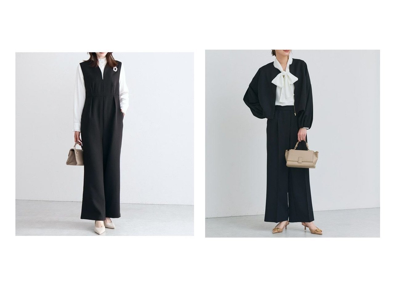 【キーネックで抜け感を演出するオールインワンとブルゾンワイドパンツのセットアップ 立体感のあるシルエットで幅広いシーンに寄り添うアイテム】Pierrot(ピエロ)の通販
 おすすめ人気トレンドファッション通販アイテム インテリア・キッズ・メンズ・レディースファッション・服の通販 founy(ファニー) 　ファッション　Fashion　レディースファッション　Fashion for Women　ワンピース　Dresses　オールインワン・ワンピース　Dresses and Jumpsuits　アウター　Coat / Outerwear Collection　ブルゾンジャケット・スポーティアウター　Blouson Jackets　セットアップ　Matching Sets　レディースパンツ・ボトムス　Pants & Trousers / Bottoms　スーツ　Business Suits & Workwear　スーツパンツ・ドレスパンツ　Suit Pants / Office Trousers / Dress Pants　スーツセット・2点セット・レディーススーツ　Suit Sets / 2-Piece Suits / Office Suit Sets　送料無料　Free Shipping　インナー　Innerwear　オケージョン　Occasion Wear　プチプライス・低価格　Affordable / Budget Price　エレガント 上品　Elegant　ビジネス 仕事 通勤　Business / Work / Commuting　シンプル　Simple, Minimal　スーツ　Suit, Formalwear　セットアップ　Set-Up, Coordinated Outfit　センター　Center, Center Line　フェミニン　Feminine, Girly　ブルゾン　Blouson, Bomber Jacket　ベーシック　Basic, Essential　ブラック系　Black　|ID:crp329100000226681