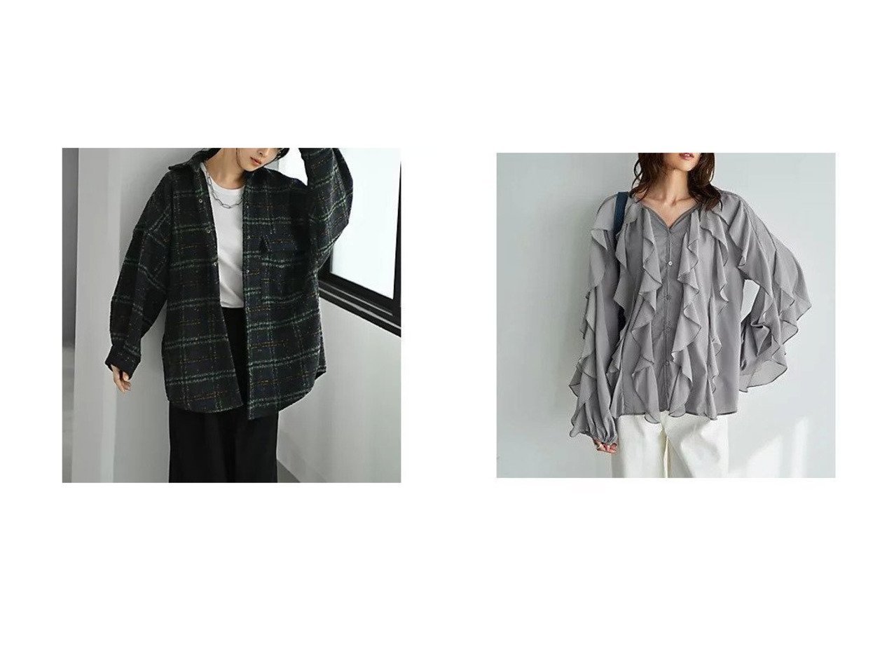 【立体フリルが映えるドレープブラウスと深み配色のビッグチェック柄シャツジャケット 甘さを抑えた存在感で装いに奥行きを添えるトップス】STYLE DELI(スタイルデリ)の通販
 おすすめ人気トレンドファッション通販アイテム インテリア・キッズ・メンズ・レディースファッション・服の通販 founy(ファニー) 　ファッション　Fashion　レディースファッション　Fashion for Women　アウター　Coat / Outerwear Collection　レディースジャケット・軽アウター　Jackets　トップス・カットソー　Cut & Sew Tops　シャツ・ブラウス・オフィスカジュアル　Elegant Blouses & Button-Ups　秋　Autumn　カーディガン　Cardigan, Knitwear　ジャケット　Jacket, Outerwear　スラックス　Slacks, Dress Pants　チェック　Check, Plaid, Tartan　バランス　Balance, Style Balance　ビッグ　Big, Oversized　フラップ　Flap, Flap Pocket　ベーシック　Basic, Essential　ポケット　Pocket, Pocket Detail　無地　Plain, Solid Color　ワイド　Wide, Wide Fit　冬　Winter / This Winter　おすすめ　Recommended / Our Picks　インナー　Innerwear　エアリー　Airy Texture　ギャザー　Gathered, Ruffled　サロペット　Overalls, Salopette　シフォン　Chiffon, Lightweight Fabric　ジョーゼット　Georgette, Semi-Sheer Fabric　ストレート　Straight, Straight Cut　スリット　Slit, Slit Detail　デコルテ　Décolleté, Neckline　ドレープ　Drape, Draping Fabric　長袖　Long Sleeve, Full Sleeve　フォルム　Silhouette, Form　フリル　Frill, Ruffle　エレガント 上品　Elegant　グリーン系　Green　レッド系　Red　グレー系　Gray　イエロー系　Yellow　|ID:crp329100000226685