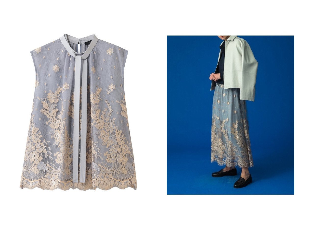 配色が映える繊細なレース使いで装いに華やぎを添えるスカートとブラウス ebure(エブール)の通販
 おすすめ人気トレンドファッション通販アイテム インテリア・キッズ・メンズ・レディースファッション・服の通販 founy(ファニー) 　ファッション　Fashion　レディースファッション　Fashion for Women　トップス・カットソー　Cut & Sew Tops　キャミソール&ノースリーブ　Camisoles & Sleeveless Tops　シャツ・ブラウス・オフィスカジュアル　Elegant Blouses & Button-Ups　スカート　Skirts　2026年　2026　インナー　Innerwear　オレンジ　Orange　シルク　Silk, 100% Silk　ジャケット　Jacket, Outerwear　デニム　Denim, Jeans Material　ノースリーブ　Sleeveless, No-Sleeve　フランス　France, French　マニッシュ　Mannish, Boyish　レース　Lace, Lace Fabric　夏　Summer　春　Spring　S/S・春夏　SS, Spring/Summer, Warm Season　ブルー系　Blue　|ID:crp329100000226734