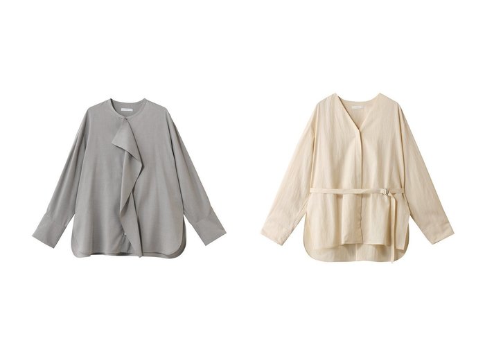 流れるドレープと軽やかな素材感で装いに表情を添えるノーカラーブラウス ebure(エブール)の通販
 おすすめ人気トレンドファッション通販アイテム 人気、トレンドファッション・服の通販 founy(ファニー) ファッション Fashion レディースファッション Fashion for Women トップス・カットソー Cut & Sew Tops シャツ・ブラウス・オフィスカジュアル Elegant Blouses & Button-Ups 2026年 2026 おすすめ Recommended / Our Picks なめらか Smooth, Silky Texture スリーブ Sleeve, Long Sleeve / Short Sleeve セットアップ Set-Up, Coordinated Outfit タイプライター Typewriter Fabric, Crisp Cotton ブラウジング Blouson Silhouette, Cinched Waist ロング Long, Long-Length 夏 Summer 春 Spring S/S・春夏 SS, Spring/Summer, Warm Season |ID:crp329100000226737