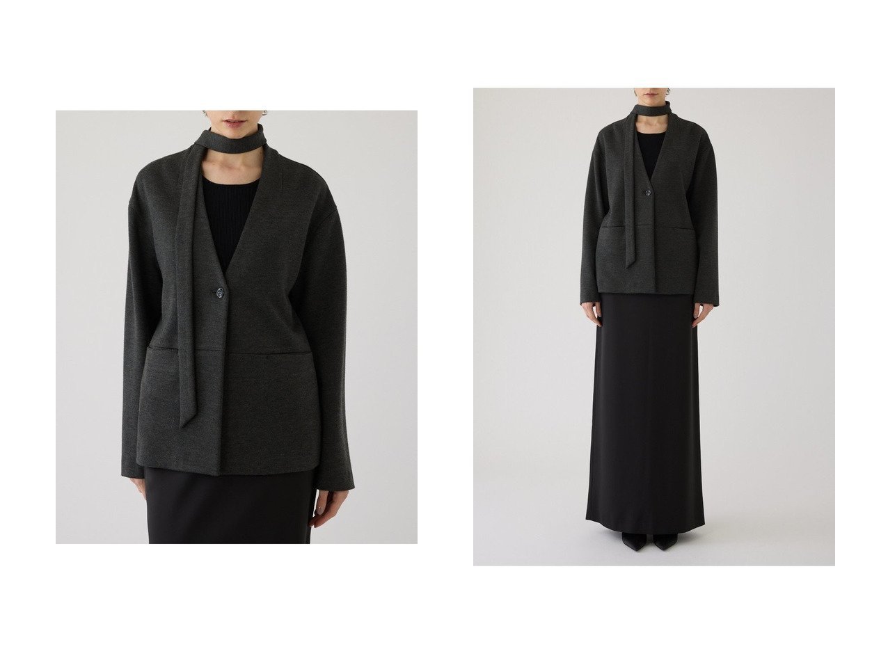 共地タイが映えるミニマルなデザインと快適な着心地を併せ持つノーカラージャケット RIM.ARK(リムアーク)の通販
 おすすめ人気トレンドファッション通販アイテム インテリア・キッズ・メンズ・レディースファッション・服の通販 founy(ファニー) 　ファッション　Fashion　レディースファッション　Fashion for Women　アウター　Coat / Outerwear Collection　レディースジャケット・軽アウター　Jackets　春　Spring　カットソー　Cut and Sewn Top　カーディガン　Cardigan, Knitwear　ジャケット　Jacket, Outerwear　ダブル　Double, Double-Breasted　フェイス　Face, Facial Design　フォルム　Silhouette, Form　リラックス　Relax, Relaxed Fit　S/S・春夏　SS, Spring/Summer, Warm Season　夏　Summer　2026年　2026　ブラック系　Black　グレー系　Gray　|ID:crp329100000226746