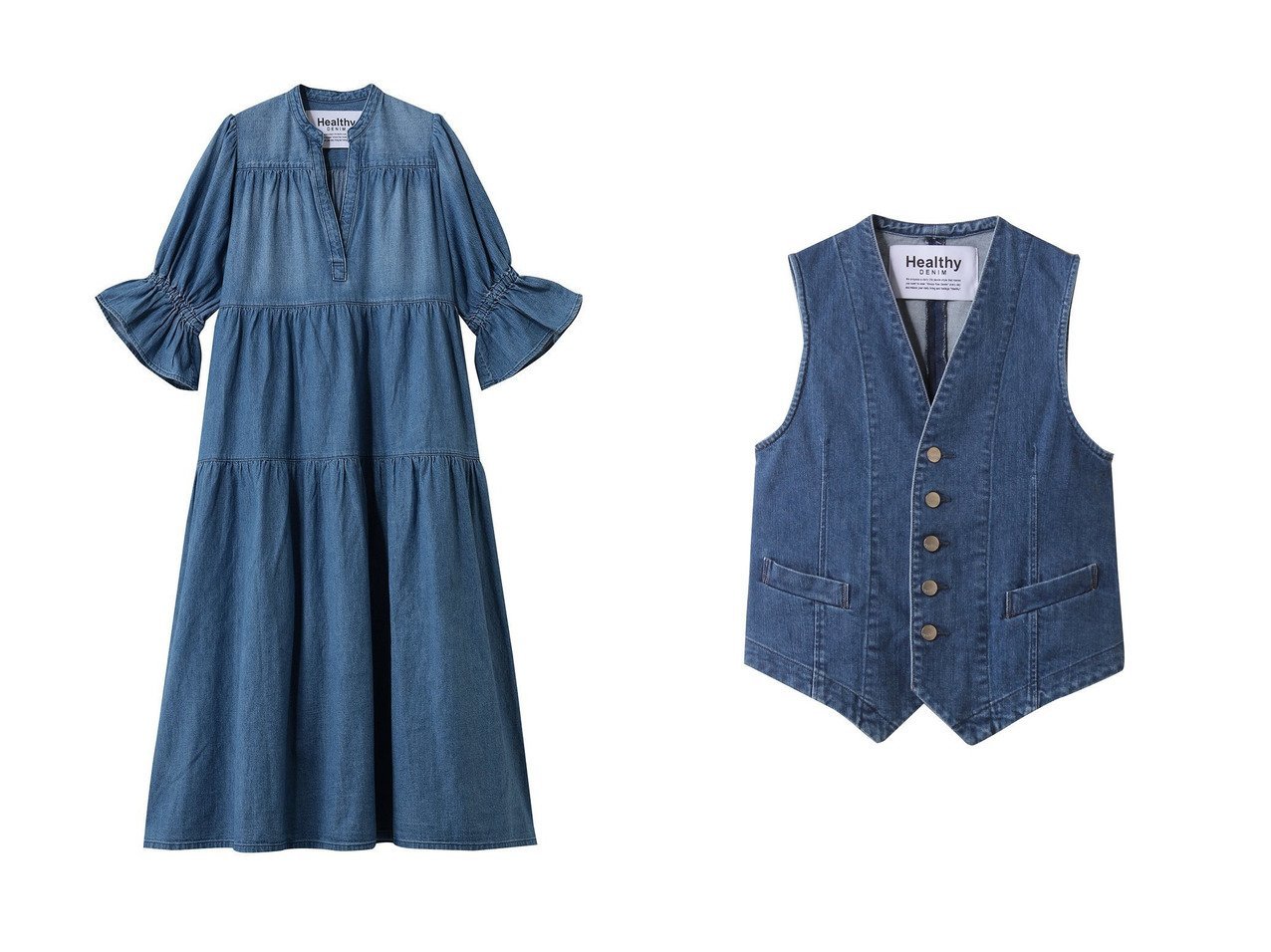 【ティアードシルエットが映えるデニムワンピースとレイヤードを楽しむデニムベスト】Healthy Denim(ヘルシーデニム)の通販
 おすすめ人気トレンドファッション通販アイテム インテリア・キッズ・メンズ・レディースファッション・服の通販 founy(ファニー) 　ファッション　Fashion　レディースファッション　Fashion for Women　ワンピース　Dresses　チュニック　Tunic Tops & Dresses　アウター　Coat / Outerwear Collection　レディースジャケット・軽アウター　Jackets　2026年　2026　スリーブ　Sleeve, Long Sleeve / Short Sleeve　チュニック　Tunic, Long Top　デニム　Denim, Jeans Material　リゾート　Resort, Vacation Style　夏　Summer　春　Spring　S/S・春夏　SS, Spring/Summer, Warm Season　|ID:crp329100000226751