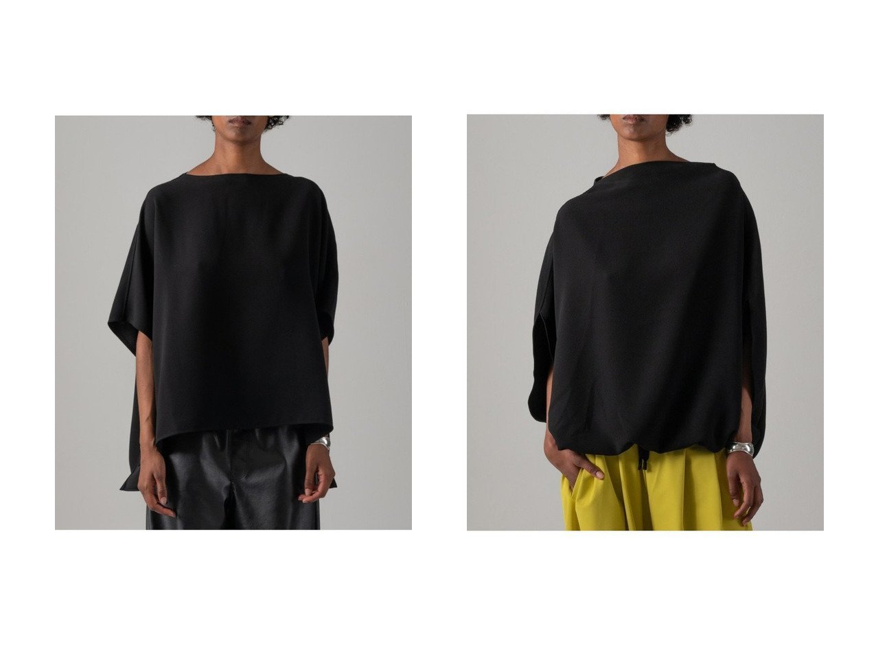 【構築的なシルエットと静かな丸みが際立つ機能素材トップス モードと軽やかさを備えた洗練のデザイン】COGTHEBIGSMOKE(コグ ザビッグスモーク)の通販
 おすすめ人気トレンドファッション通販アイテム インテリア・キッズ・メンズ・レディースファッション・服の通販 founy(ファニー) 　ファッション　Fashion　レディースファッション　Fashion for Women　トップス・カットソー　Cut & Sew Tops　シャツ・ブラウス・オフィスカジュアル　Elegant Blouses & Button-Ups　ロングTシャツ・Tシャツ　Longline T-Shirts & Tees　カットソー・ベーシックTシャツ　Cut-and-Sewn Tops / Stretch Tees & Basics　2026年　2026　エレガント 上品　Elegant　ショート　Short, Short Length　ジョーゼット　Georgette, Semi-Sheer Fabric　スリット　Slit, Slit Detail　スリーブ　Sleeve, Long Sleeve / Short Sleeve　ポンチョ　Poncho, Cape Style　吸水　Absorbent, Quick-Dry　夏　Summer　旅行　Travel　春　Spring　S/S・春夏　SS, Spring/Summer, Warm Season　グレー系　Gray　ブラック系　Black　|ID:crp329100000226762