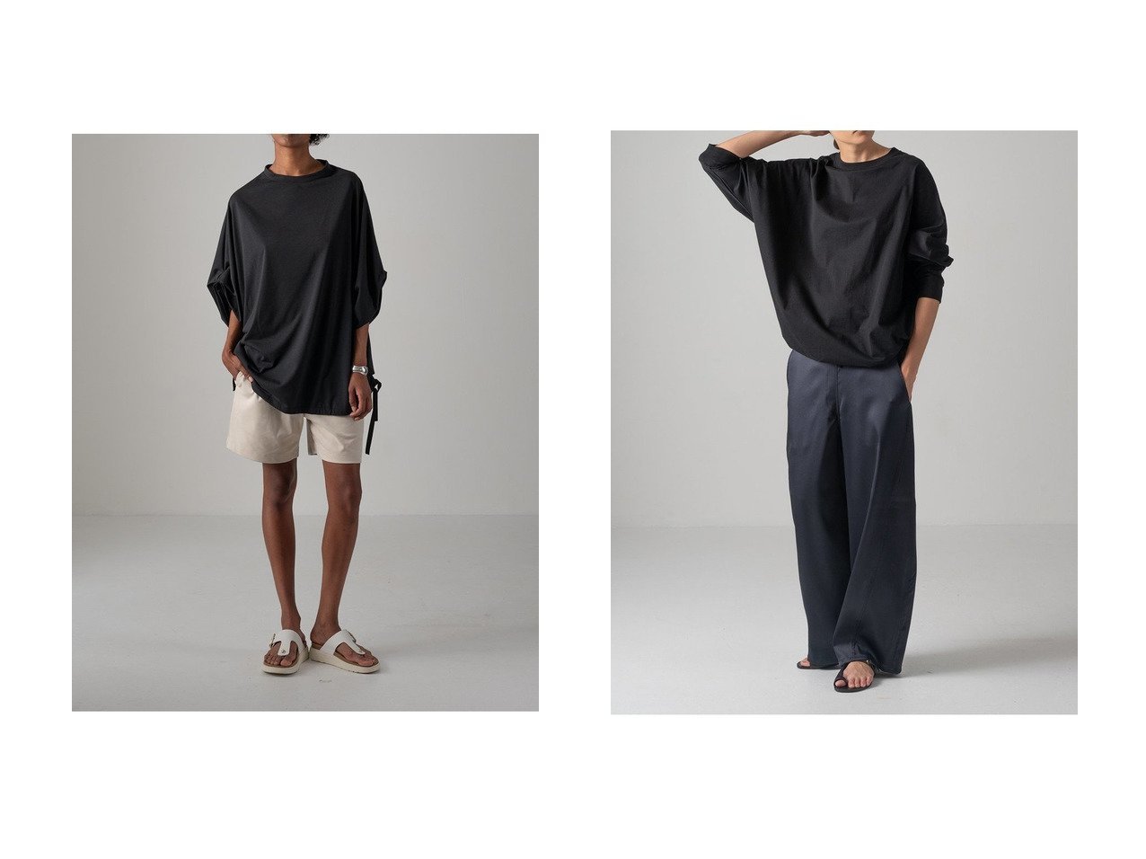 【立体的な丸みが映えるオーバーサイズTシャツと計算されたバランスのロング丈Tシャツ 快適さとモード感を備えた洗練デザイン】COGTHEBIGSMOKE(コグ ザビッグスモーク)の通販
 おすすめ人気トレンドファッション通販アイテム インテリア・キッズ・メンズ・レディースファッション・服の通販 founy(ファニー) 　ファッション　Fashion　レディースファッション　Fashion for Women　トップス・カットソー　Cut & Sew Tops　シャツ・ブラウス・オフィスカジュアル　Elegant Blouses & Button-Ups　ロングTシャツ・Tシャツ　Longline T-Shirts & Tees　カットソー・ベーシックTシャツ　Cut-and-Sewn Tops / Stretch Tees & Basics　2026年　2026　ショート　Short, Short Length　スリーブ　Sleeve, Long Sleeve / Short Sleeve　ドレープ　Drape, Draping Fabric　バルーン　Balloon, Balloon Silhouette　フォルム　Silhouette, Form　ブラウジング　Blouson Silhouette, Cinched Waist　リボン　Ribbon, Bow　夏　Summer　旅行　Travel　春　Spring　S/S・春夏　SS, Spring/Summer, Warm Season　ホワイト系　White　ブラック系　Black　|ID:crp329100000226766