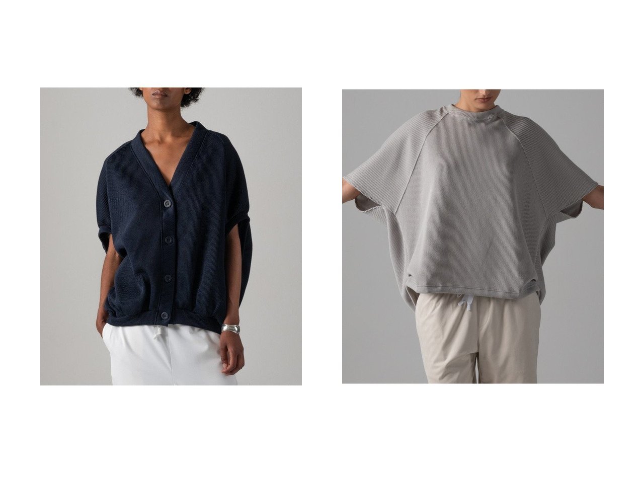 【丸みのある立体シルエットが映えるワイドカーディガンと奥行きフォルムの構築的スウェットトップス 柔らかさとモード感を備えた洗練デザイン】COGTHEBIGSMOKE(コグ ザビッグスモーク)の通販
 おすすめ人気トレンドファッション通販アイテム インテリア・キッズ・メンズ・レディースファッション・服の通販 founy(ファニー) 　ファッション　Fashion　レディースファッション　Fashion for Women　トップス・カットソー　Cut & Sew Tops　カーディガン・羽織り　Layered Style Cardigans　シャツ・ブラウス・オフィスカジュアル　Elegant Blouses & Button-Ups　ロングTシャツ・Tシャツ　Longline T-Shirts & Tees　カットソー・ベーシックTシャツ　Cut-and-Sewn Tops / Stretch Tees & Basics　2026年　2026　カットソー　Cut and Sewn Top　カーディガン　Cardigan, Knitwear　ギャザー　Gathered, Ruffled　シンプル　Simple, Minimal　ドロップ　Drop Shoulder, Dropped Style　バランス　Balance, Style Balance　ワイド　Wide, Wide Fit　夏　Summer　春　Spring　S/S・春夏　SS, Spring/Summer, Warm Season　グレー系　Gray　ブルー系　Blue　|ID:crp329100000226773