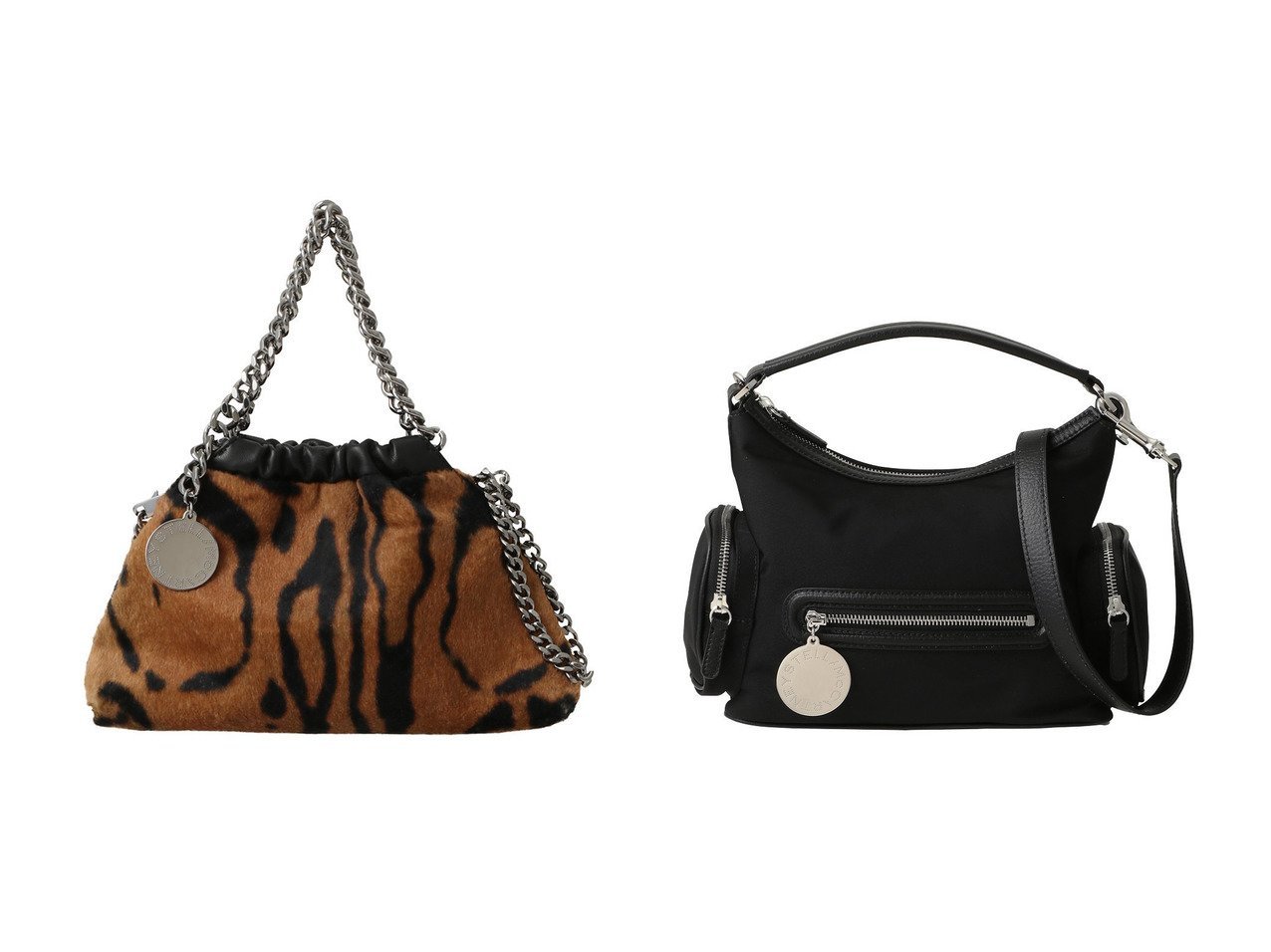 【軽やかさと洗練を備えたナイロンショルダーバッグとオセロット柄が映えるベルベットミニバッグ 日常と華やぎに寄り添う上品な佇まい】STELLA McCARTNEY(ステラ マッカートニー)の通販
 おすすめ人気トレンドファッション通販アイテム インテリア・キッズ・メンズ・レディースファッション・服の通販 founy(ファニー) 　ファッション　Fashion　レディースファッション　Fashion for Women　バッグ　Bags　2026年　2026　エレガント 上品　Elegant　パーティ　Party, Party Style　フォルム　Silhouette, Form　リュクス　Luxury, Elegant, High-End, Chic　夏　Summer　春　Spring　S/S・春夏　SS, Spring/Summer, Warm Season　シルバー　Silver, Metallic Silver　ジップ　Zip, Zipper　ポケット　Pocket, Pocket Detail　軽量　Lightweight, Ultra Light　ブラウン系　Brown　ブラック系　Black　|ID:crp329100000226777