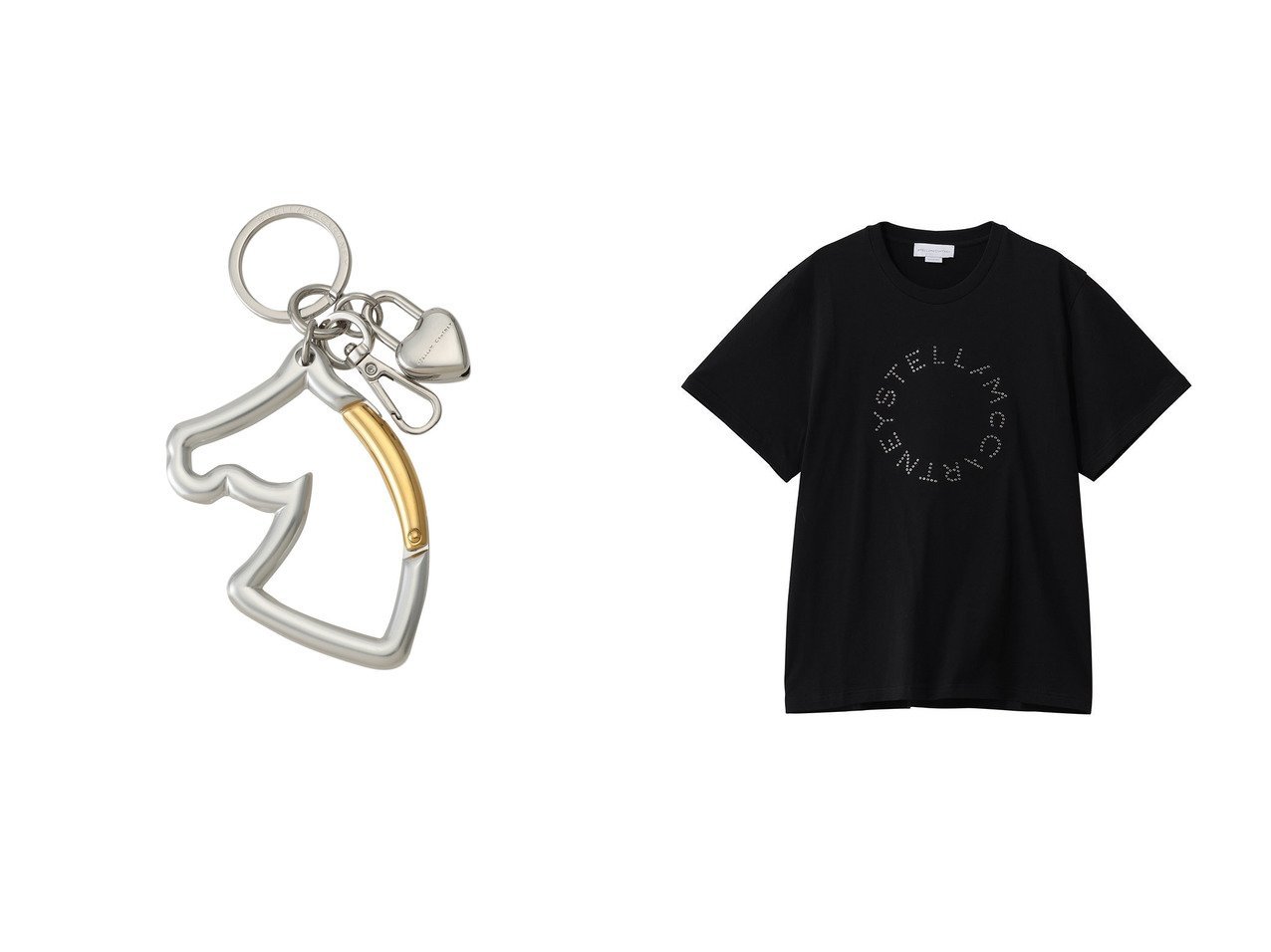 【サークルロゴが映えるボーイフレンドTシャツと異素材の輝きが印象的なミックスチャーム 日常にさりげないアクセントを添えるアイテム】STELLA McCARTNEY(ステラ マッカートニー)の通販
 おすすめ人気トレンドファッション通販アイテム インテリア・キッズ・メンズ・レディースファッション・服の通販 founy(ファニー) 　ファッション　Fashion　レディースファッション　Fashion for Women　トップス・カットソー　Cut & Sew Tops　シャツ・ブラウス・オフィスカジュアル　Elegant Blouses & Button-Ups　ロングTシャツ・Tシャツ　Longline T-Shirts & Tees　カットソー・ベーシックTシャツ　Cut-and-Sewn Tops / Stretch Tees & Basics　2026年　2026　シルバー　Silver, Metallic Silver　スマート　Smart, Elegant　チャーム　Charm, Pendant　ポーチ　Pouch, Small Case　モチーフ　Motif, Design Theme　ラップ　Wrap, Wrap Design　ループ　Loop, Loop Knit　夏　Summer　春　Spring　S/S・春夏　SS, Spring/Summer, Warm Season　ゴールド系　Gold　ブラック系　Black　|ID:crp329100000226778