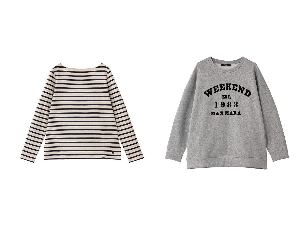 【ボートネックが映える上品ボーダートップスと立体シルエットが際立つロゴスウェット 日常に取り入れやすい洗練カジュアル】Max Mara(マックスマーラ)の通販
 おすすめ人気トレンドファッション通販アイテム インテリア・キッズ・メンズ・レディースファッション・服の通販 founy(ファニー) 　ファッション　Fashion　レディースファッション　Fashion for Women　トップス・カットソー　Cut & Sew Tops　シャツ・ブラウス・オフィスカジュアル　Elegant Blouses & Button-Ups　ロングTシャツ・Tシャツ　Longline T-Shirts & Tees　カットソー・ベーシックTシャツ　Cut-and-Sewn Tops / Stretch Tees & Basics　レディースパーカー・カジュアルフーディー　Casual Hoodies & Sweatshirts　スウェット・クルーネックトップス　Sweatshirts & Crewnecks / Relaxed Fit Sweat Tops　2026年　2026　インナー　Innerwear　ジャケット　Jacket, Outerwear　スリーブ　Sleeve, Long Sleeve / Short Sleeve　デコルテ　Décolleté, Neckline　ボーダー　Border, Stripe　ロング　Long, Long-Length　夏　Summer　定番　Standard, Basic Item　春　Spring　S/S・春夏　SS, Spring/Summer, Warm Season　イエロー系　Yellow　グレー系　Gray　|ID:crp329100000226783