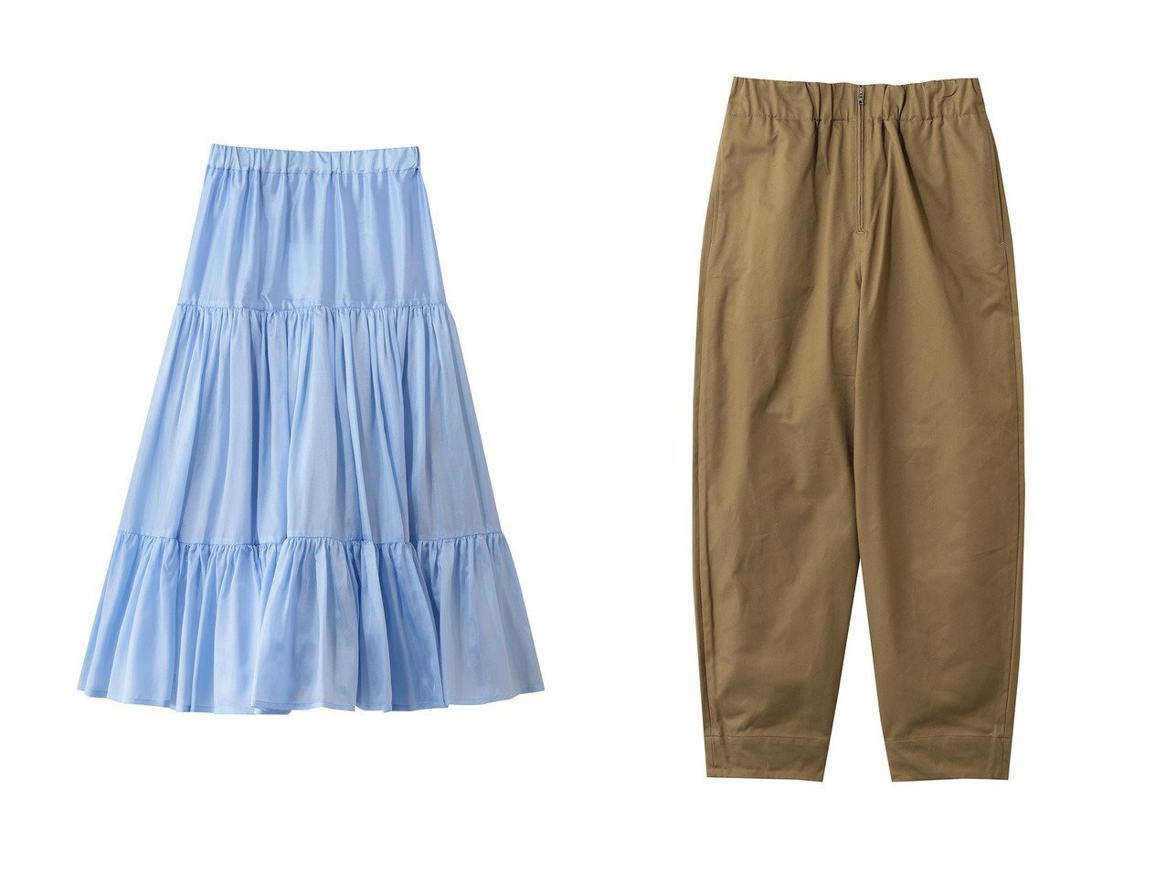 【優雅なドレープが際立つシルクティアードスカートと構築的バレルラインのチノパンツで描く洗練シルエット】Scye SCYE BASICS(サイ サイベーシックス)の通販
 おすすめ人気トレンドファッション通販アイテム インテリア・キッズ・メンズ・レディースファッション・服の通販 founy(ファニー) 　ファッション　Fashion　レディースファッション　Fashion for Women　スカート　Skirts　ティアードスカート　Tiered Skirts　ロングスカート　Long Skirts / Maxi & Midi Skirts　パンツ　Pants & Trousers　2026年　2026　ギャザー　Gathered, Ruffled　シルク　Silk, 100% Silk　スペシャル　Special, Limited Edition　ティアード　Tiered, Tiered Style　ドレープ　Drape, Draping Fabric　ロング　Long, Long-Length　夏　Summer　春　Spring　S/S・春夏　SS, Spring/Summer, Warm Season　イエロー系　Yellow　ブルー系　Blue　グレー系　Gray　ベージュ系　Beige　グリーン系　Green　|ID:crp329100000226788
