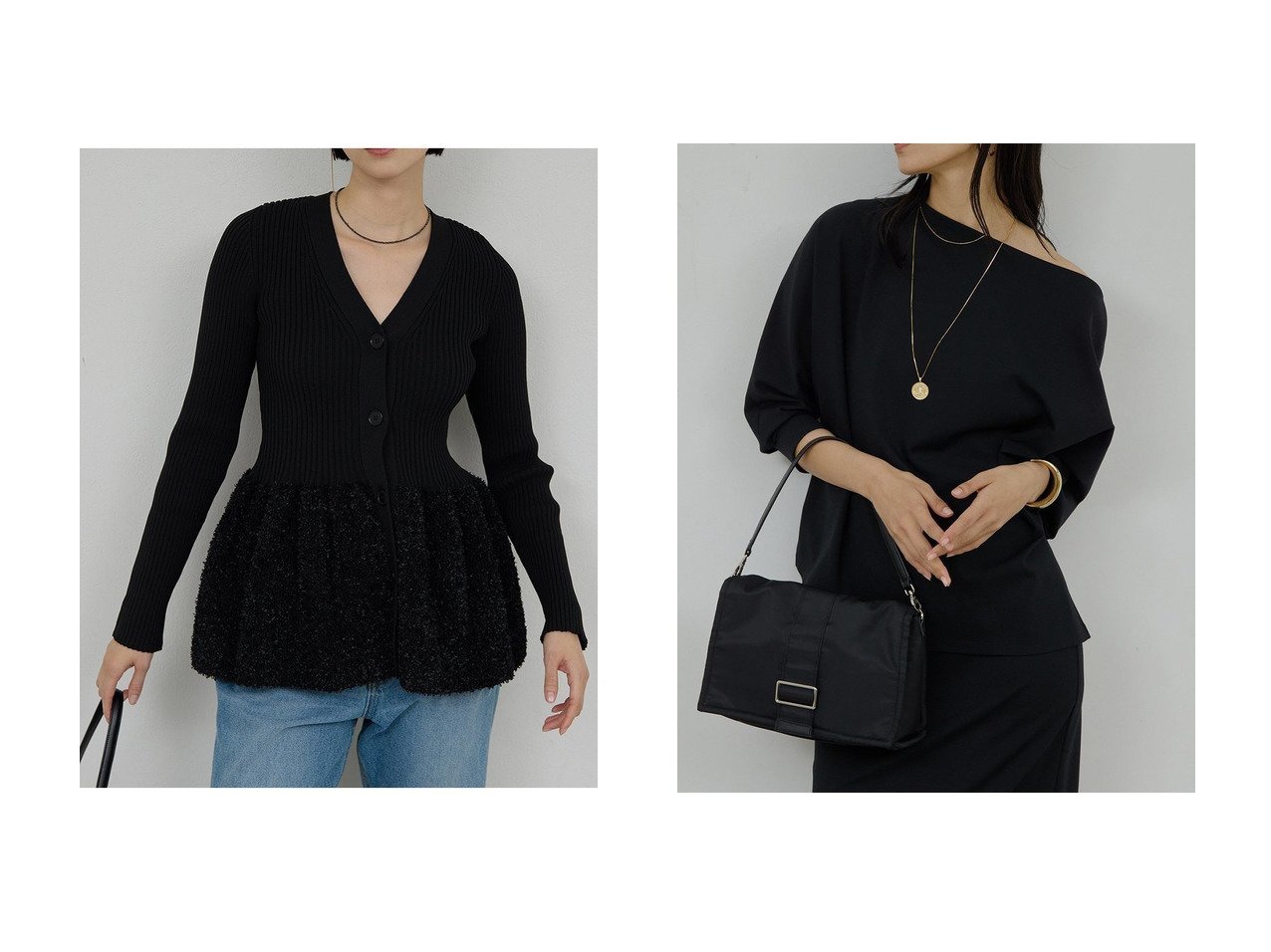 【バイカラーが映えるツイーディカーディガンと気軽に羽織れるノーカラージャケットで整える洗練スタイル】GALLARDAGALANTE(ガリャルダガランテ)の通販
 おすすめ人気トレンドファッション通販アイテム インテリア・キッズ・メンズ・レディースファッション・服の通販 founy(ファニー) 　ファッション　Fashion　レディースファッション　Fashion for Women　トップス・カットソー　Cut & Sew Tops　ニット　Knit Tops & Sweaters　カーディガン・羽織り　Layered Style Cardigans　カジュアルプルオーバー・ニットトップス　Pullovers & Knit Tops / Casual Pullovers　2026年　2026　おすすめ　Recommended / Our Picks　カーディガン　Cardigan, Knitwear　ペプラム　Peplum, Flared Hem　ワイド　Wide, Wide Fit　エレガント 上品　Elegant　夏　Summer　春　Spring　S/S・春夏　SS, Spring/Summer, Warm Season　ブラック系　Black　|ID:crp329100000226791