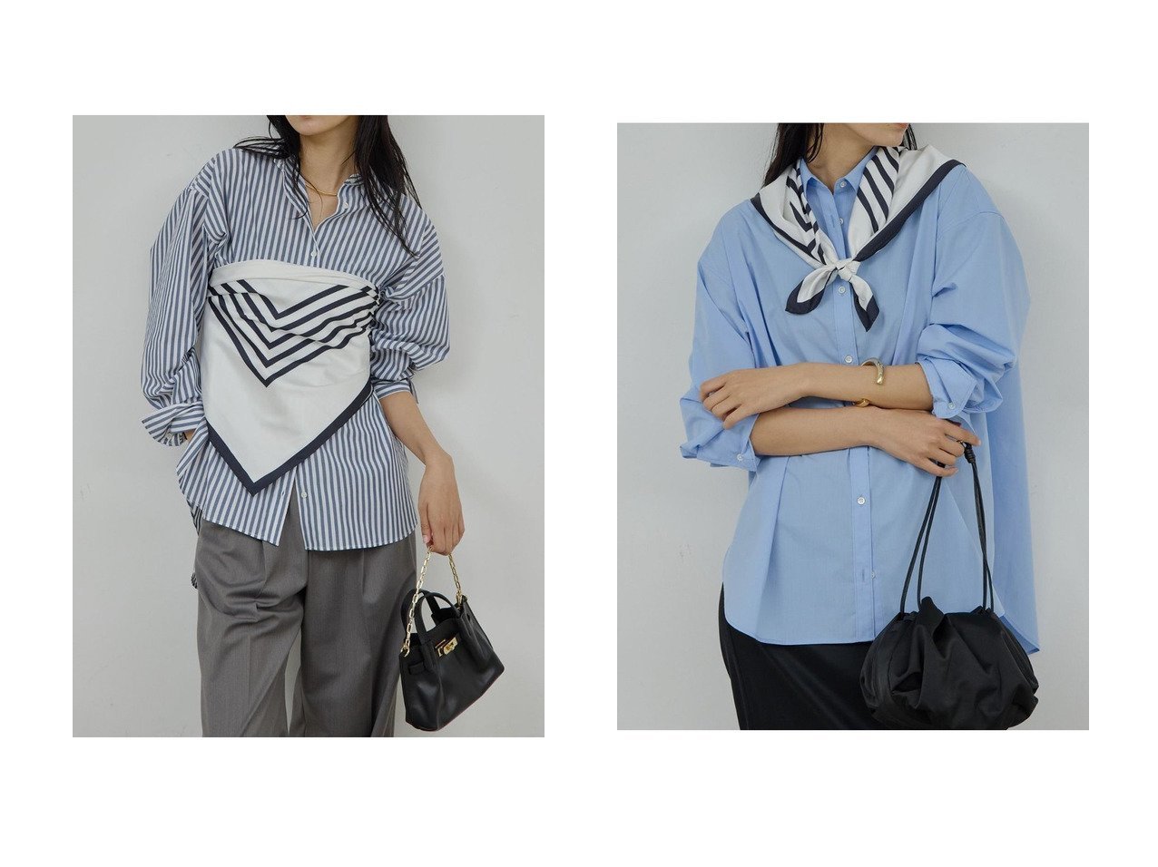 【スカーフとのセットで着こなしが広がるスカーフセットシャツで楽しむ洗練スタイル】GALLARDAGALANTE(ガリャルダガランテ)の通販
 おすすめ人気トレンドファッション通販アイテム インテリア・キッズ・メンズ・レディースファッション・服の通販 founy(ファニー) 　ファッション　Fashion　レディースファッション　Fashion for Women　トップス・カットソー　Cut & Sew Tops　シャツ・ブラウス・オフィスカジュアル　Elegant Blouses & Button-Ups　2026年　2026　おすすめ　Recommended / Our Picks　コラボ　Collaboration, Collab　スカーフ　Scarf, Neckwear　スリーブ　Sleeve, Long Sleeve / Short Sleeve　バランス　Balance, Style Balance　ロング　Long, Long-Length　夏　Summer　春　Spring　S/S・春夏　SS, Spring/Summer, Warm Season　長袖　Long Sleeve, Full Sleeve　ブルー系　Blue　|ID:crp329100000226795