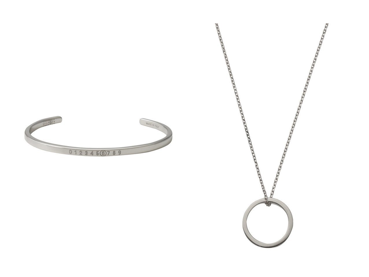 【さりげないロゴが映えるリングモチーフネックレスとミニマルなバングルで添える洗練アクセント】MAISON MARGIELA(MM6 Maison Martin Margiela)の通販
 おすすめ人気トレンドファッション通販アイテム インテリア・キッズ・メンズ・レディースファッション・服の通販 founy(ファニー) 　ファッション　Fashion　レディースファッション　Fashion for Women　ジュエリー　Jewelry　チェーン＆カフブレスレット　Cuff & Chain Bracelets　バングル・カフブレスレット　Bangles & Cuff Bracelets　ファッションリング　Fashion Rings　ネックレス　Necklaces & Pendants　2026年　2026　シルバー　Silver, Metallic Silver　シンプル　Simple, Minimal　スタイリッシュ　Stylish, Fashionable　バングル　Bangle, Bracelet　パーティ　Party, Party Style　エレガント 上品　Elegant　夏　Summer　春　Spring　S/S・春夏　SS, Spring/Summer, Warm Season　ゴールド系　Gold　イエロー系　Yellow　シルバー系　Silver　|ID:crp329100000226803