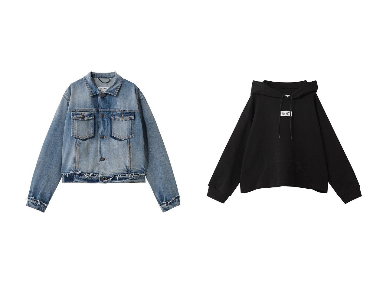 【奥行きある表情が魅力のデニムジャケットとロゴフーディースウェットで楽しむ洗練カジュアル】MAISON MARGIELA(MM6 Maison Martin Margiela)の通販
 おすすめ人気トレンドファッション通販アイテム インテリア・キッズ・メンズ・レディースファッション・服の通販 founy(ファニー) 　ファッション　Fashion　レディースファッション　Fashion for Women　アウター　Coat / Outerwear Collection　レディースジャケット・軽アウター　Jackets　ブルゾンジャケット・スポーティアウター　Blouson Jackets　デニムジャケット / カジュアルアウター　Denim Jackets　トップス・カットソー　Cut & Sew Tops　シャツ・ブラウス・オフィスカジュアル　Elegant Blouses & Button-Ups　レディースパーカー・カジュアルフーディー　Casual Hoodies & Sweatshirts　ロングTシャツ・Tシャツ　Longline T-Shirts & Tees　スウェット・クルーネックトップス　Sweatshirts & Crewnecks / Relaxed Fit Sweat Tops　カットソー・ベーシックTシャツ　Cut-and-Sewn Tops / Stretch Tees & Basics　2026年　2026　ジャケット　Jacket, Outerwear　ダメージ　Distressed, Destroyed　デニム　Denim, Jeans Material　バランス　Balance, Style Balance　ブルゾン　Blouson, Bomber Jacket　モダン　Modern, Contemporary　夏　Summer　春　Spring　S/S・春夏　SS, Spring/Summer, Warm Season　ブルー系　Blue　ブラック系　Black　|ID:crp329100000226804