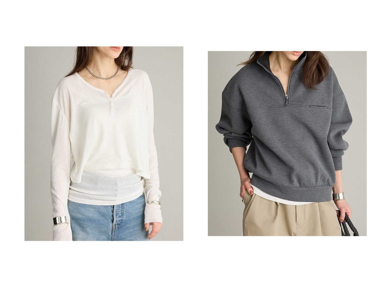 【シアーな表情が魅力のヘンリーロングスリーブとボンディングZIPスウェットで整える大人のカジュアル】BRILL(ブリル)の通販
 おすすめ人気トレンドファッション通販アイテム インテリア・キッズ・メンズ・レディースファッション・服の通販 founy(ファニー) 　ファッション　Fashion　レディースファッション　Fashion for Women　トップス・カットソー　Cut & Sew Tops　シャツ・ブラウス・オフィスカジュアル　Elegant Blouses & Button-Ups　レディースパーカー・カジュアルフーディー　Casual Hoodies & Sweatshirts　ロングTシャツ・Tシャツ　Longline T-Shirts & Tees　スウェット・クルーネックトップス　Sweatshirts & Crewnecks / Relaxed Fit Sweat Tops　カットソー・ベーシックTシャツ　Cut-and-Sewn Tops / Stretch Tees & Basics　2026年　2026　スウェット / スエット　Sweatshirt, Sweatwear　ボンディング　Bonding, Bonded Fabric　ポケット　Pocket, Pocket Detail　夏　Summer　春　Spring　S/S・春夏　SS, Spring/Summer, Warm Season　グレー系　Gray　ベージュ系　Beige　ホワイト系　White　ブラウン系　Brown　|ID:crp329100000226813