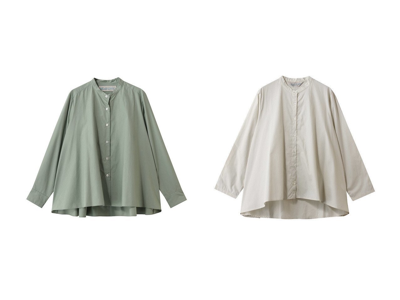 【ドット柄が映えるバンドカラーシャツとAラインシルエットが美しいコットンシャツで楽しむ軽やかな装い】MidiUmi(ミディウミ)の通販
 おすすめ人気トレンドファッション通販アイテム インテリア・キッズ・メンズ・レディースファッション・服の通販 founy(ファニー) 　ファッション　Fashion　レディースファッション　Fashion for Women　トップス・カットソー　Cut & Sew Tops　シャツ・ブラウス・オフィスカジュアル　Elegant Blouses & Button-Ups　2026年　2026　スリーブ　Sleeve, Long Sleeve / Short Sleeve　フェミニン　Feminine, Girly　ロング　Long, Long-Length　夏　Summer　定番　Standard, Basic Item　春　Spring　S/S・春夏　SS, Spring/Summer, Warm Season　ホワイト系　White　グリーン系　Green　ブルー系　Blue　ブラック系　Black　イエロー系　Yellow　|ID:crp329100000226814