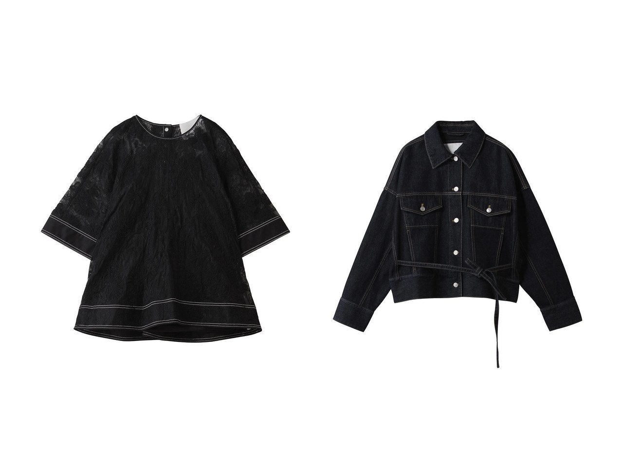 【立体感のあるフローラルレーストップとボクシーシルエットのデニムジャケットで楽しむモダンスタイル】3.1 Phillip Lim(スリーワン フィリップ リム)の通販
 おすすめ人気トレンドファッション通販アイテム インテリア・キッズ・メンズ・レディースファッション・服の通販 founy(ファニー) 　ファッション　Fashion　レディースファッション　Fashion for Women　トップス・カットソー　Cut & Sew Tops　シャツ・ブラウス・オフィスカジュアル　Elegant Blouses & Button-Ups　アウター　Coat / Outerwear Collection　レディースジャケット・軽アウター　Jackets　ブルゾンジャケット・スポーティアウター　Blouson Jackets　2026年　2026　インナー　Innerwear　ショート　Short, Short Length　スリーブ　Sleeve, Long Sleeve / Short Sleeve　フィット　Fit, Slim Fit　フェミニン　Feminine, Girly　フリル　Frill, Ruffle　ペプラム　Peplum, Flared Hem　マニッシュ　Mannish, Boyish　モダン　Modern, Contemporary　レース　Lace, Lace Fabric　夏　Summer　春　Spring　S/S・春夏　SS, Spring/Summer, Warm Season　クール　Cool, Chic　ジャケット　Jacket, Outerwear　デニム　Denim, Jeans Material　ニューヨーク　New York, NYC Style　バランス　Balance, Style Balance　フォルム　Silhouette, Form　ブルゾン　Blouson, Bomber Jacket　リラックス　Relax, Relaxed Fit　今季　This Season, Current Season　軽量　Lightweight, Ultra Light　ブラック系　Black　|ID:crp329100000226823