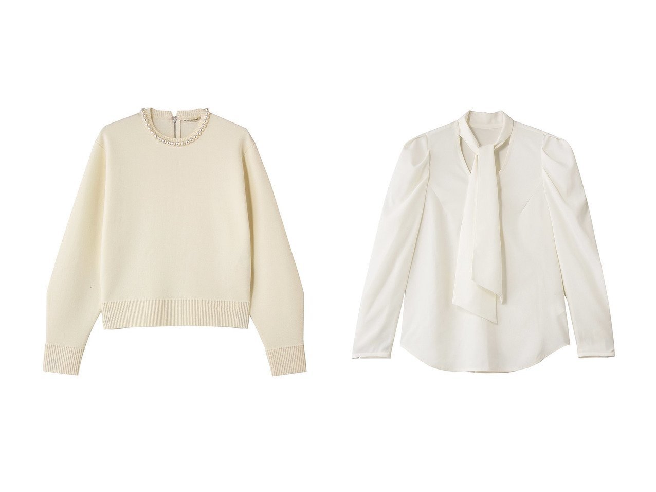 【パールが映えるニットプルオーバーとボウタイリボンブラウスで装いに華を添える上品スタイル】DESIGN WORKS(デザイン ワークス)の通販
 おすすめ人気トレンドファッション通販アイテム インテリア・キッズ・メンズ・レディースファッション・服の通販 founy(ファニー) 　ファッション　Fashion　レディースファッション　Fashion for Women　トップス・カットソー　Cut & Sew Tops　ニット　Knit Tops & Sweaters　カジュアルプルオーバー・ニットトップス　Pullovers & Knit Tops / Casual Pullovers　シャツ・ブラウス・オフィスカジュアル　Elegant Blouses & Button-Ups　バッグ　Bags　2026年　2026　なめらか　Smooth, Silky Texture　タイトスカート　Pencil Skirt, Tight Skirt　パール　Pearl, Pearl Accent　フォルム　Silhouette, Form　ワイド　Wide, Wide Fit　エレガント 上品　Elegant　今季　This Season, Current Season　夏　Summer　春　Spring　S/S・春夏　SS, Spring/Summer, Warm Season　オケージョン　Occasion Wear　ジャケット　Jacket, Outerwear　ストレッチ　Stretch, Stretchy Fabric　スリーブ　Sleeve, Long Sleeve / Short Sleeve　ドレープ　Drape, Draping Fabric　ロング　Long, Long-Length　ビジネス 仕事 通勤　Business / Work / Commuting　ホワイト系　White　グレー系　Gray　|ID:crp329100000226827