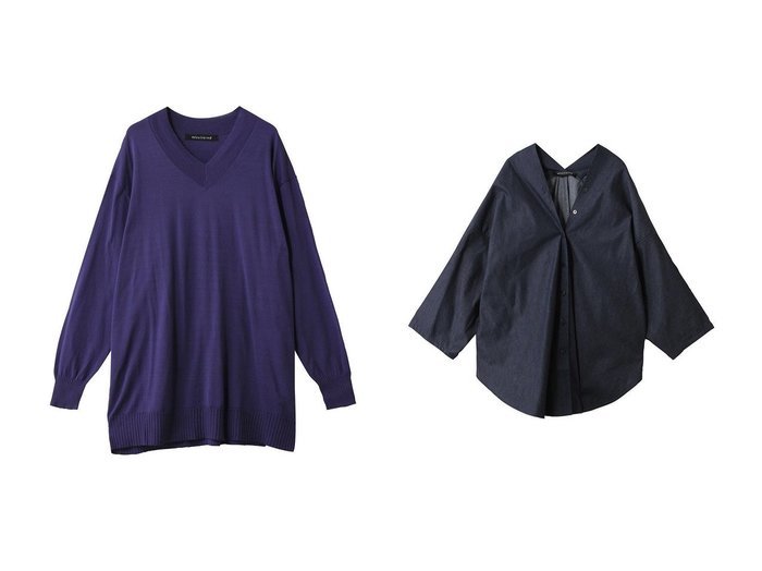 【微光沢ニットのプルオーバーとVネックデニムシャツで叶える抜け感のある洗練デイリー】mizuiro ind(ミズイロ インド)の通販
 おすすめ人気トレンドファッション通販アイテム 人気、トレンドファッション・服の通販 founy(ファニー) ファッション Fashion レディースファッション Fashion for Women トップス・カットソー Cut & Sew Tops シャツ・ブラウス・オフィスカジュアル Elegant Blouses & Button-Ups ニット Knit Tops & Sweaters カジュアルプルオーバー・ニットトップス Pullovers & Knit Tops / Casual Pullovers 2026年 2026 スリーブ Sleeve, Long Sleeve / Short Sleeve デニム Denim, Jeans Material ドレープ Drape, Draping Fabric ロング Long, Long-Length エレガント 上品 Elegant 夏 Summer 春 Spring S/S・春夏 SS, Spring/Summer, Warm Season |ID:crp329100000226829