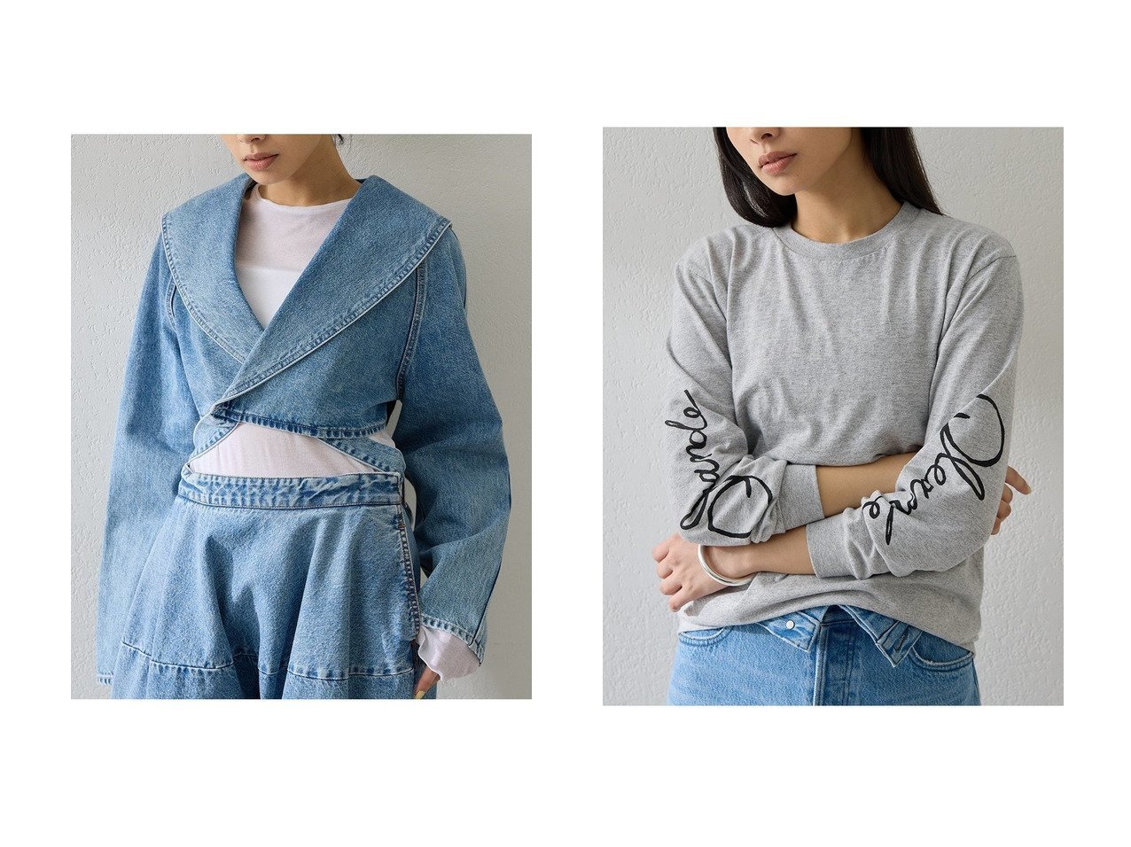 【奥行きある表情のバックリボンデニムジャケットとロゴが映えるロングTシャツで楽しむ洗練カジュアル】Whim Gazette(ウィムガゼット)の通販
 おすすめ人気トレンドファッション通販アイテム インテリア・キッズ・メンズ・レディースファッション・服の通販 founy(ファニー) 　ファッション　Fashion　レディースファッション　Fashion for Women　アウター　Coat / Outerwear Collection　レディースジャケット・軽アウター　Jackets　デニムジャケット / カジュアルアウター　Denim Jackets　トップス・カットソー　Cut & Sew Tops　シャツ・ブラウス・オフィスカジュアル　Elegant Blouses & Button-Ups　ロングTシャツ・Tシャツ　Longline T-Shirts & Tees　カットソー・ベーシックTシャツ　Cut-and-Sewn Tops / Stretch Tees & Basics　春　Spring　コンパクト　Compact, Small Size　ジャケット　Jacket, Outerwear　デニム　Denim, Jeans Material　バランス　Balance, Style Balance　リボン　Ribbon, Bow　ループ　Loop, Loop Knit　S/S・春夏　SS, Spring/Summer, Warm Season　夏　Summer　2026年　2026　カットソー　Cut and Sewn Top　スリーブ　Sleeve, Long Sleeve / Short Sleeve　プリント　Print, Printed Pattern　ロング　Long, Long-Length　定番　Standard, Basic Item　ブルー系　Blue　ホワイト系　White　グレー系　Gray　|ID:crp329100000226834