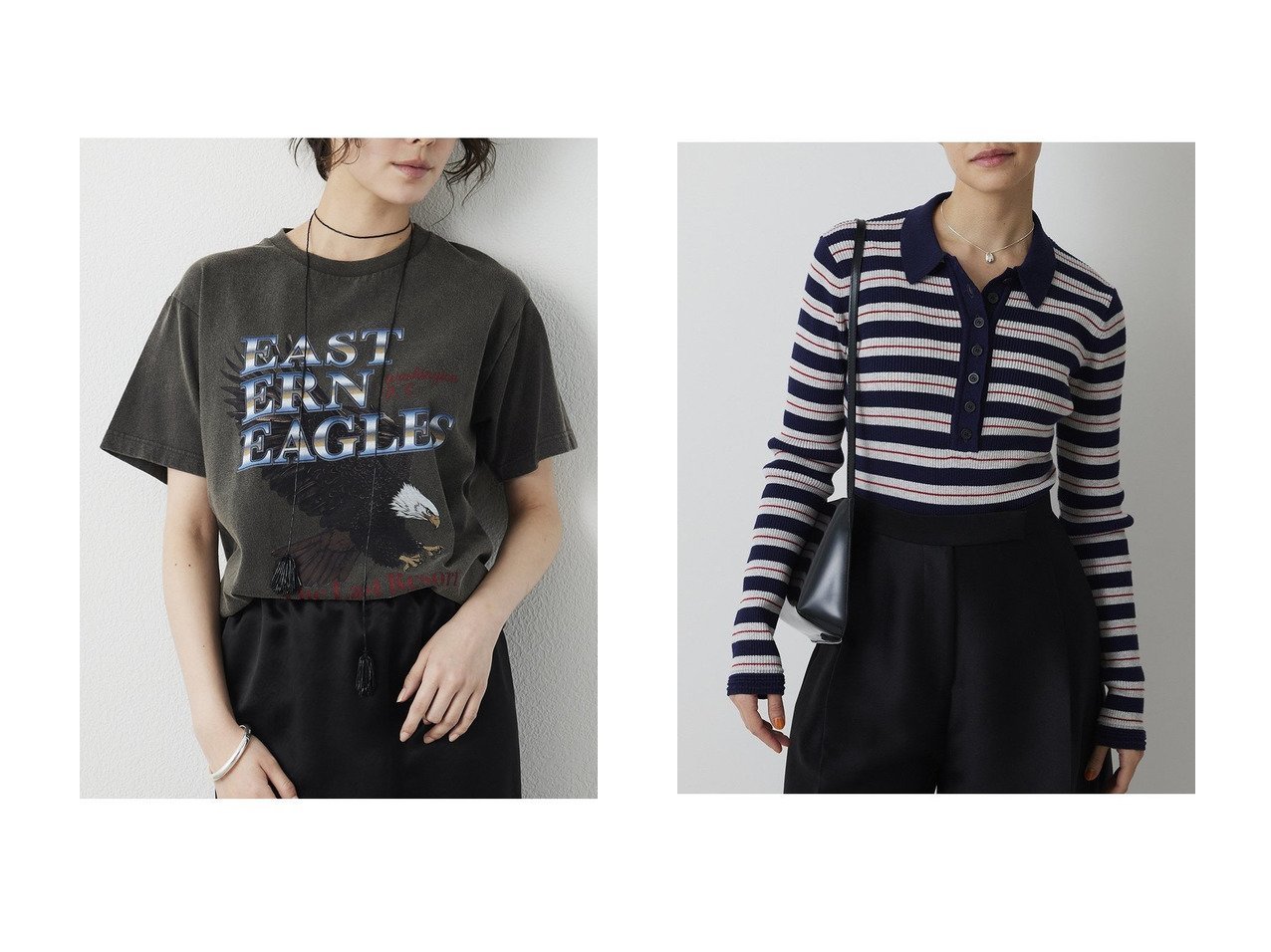 【イーグルプリントが映えるTシャツと上品なニットポロボディスーツで楽しむ洗練ミックススタイル】Whim Gazette(ウィムガゼット)の通販
 おすすめ人気トレンドファッション通販アイテム インテリア・キッズ・メンズ・レディースファッション・服の通販 founy(ファニー) 　ファッション　Fashion　レディースファッション　Fashion for Women　トップス・カットソー　Cut & Sew Tops　シャツ・ブラウス・オフィスカジュアル　Elegant Blouses & Button-Ups　ロングTシャツ・Tシャツ　Longline T-Shirts & Tees　カットソー・ベーシックTシャツ　Cut-and-Sewn Tops / Stretch Tees & Basics　ニット　Knit Tops & Sweaters　カジュアルプルオーバー・ニットトップス　Pullovers & Knit Tops / Casual Pullovers　2026年　2026　インナー　Innerwear　カットソー　Cut and Sewn Top　ショート　Short, Short Length　ジャケット　Jacket, Outerwear　スリーブ　Sleeve, Long Sleeve / Short Sleeve　フロント　Front, Front Design　プリント　Print, Printed Pattern　モチーフ　Motif, Design Theme　半袖　Short Sleeve, Half Sleeve　夏　Summer　春　Spring　S/S・春夏　SS, Spring/Summer, Warm Season　ヌーディ　Nude, Nude Tone　フィット　Fit, Slim Fit　ベーシック　Basic, Essential　ボトム　Bottoms, Lower Wear　リブニット　Rib Knit, Ribbed Knit　おすすめ　Recommended / Our Picks　エレガント 上品　Elegant　グレー系　Gray　ベージュ系　Beige　オレンジ系　Orange　|ID:crp329100000226835