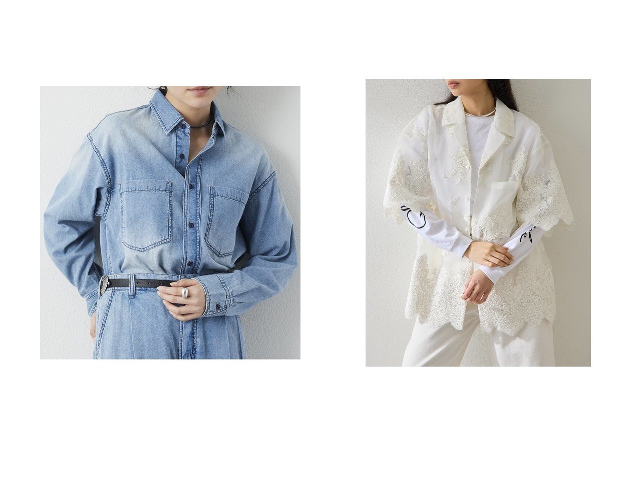 【刺しゅうが映えるオーガンジーレースシャツと軽やかなライトオンスデニムシャツで楽しむ洗練レイヤード】Whim Gazette(ウィムガゼット)の通販
 おすすめ人気トレンドファッション通販アイテム インテリア・キッズ・メンズ・レディースファッション・服の通販 founy(ファニー) 　ファッション　Fashion　レディースファッション　Fashion for Women　トップス・カットソー　Cut & Sew Tops　シャツ・ブラウス・オフィスカジュアル　Elegant Blouses & Button-Ups　春　Spring　ケミカル　Chemical, Chemical Wash　スリーブ　Sleeve, Long Sleeve / Short Sleeve　デニム　Denim, Jeans Material　パウダー　Powder, Soft Tone　ブリーチ　Bleach, Washed Finish　ユーズド　Used, Vintage-Look　ロング　Long, Long-Length　S/S・春夏　SS, Spring/Summer, Warm Season　おすすめ　Recommended / Our Picks　夏　Summer　2026年　2026　オーガンジー　Organza Fabric　シアー　Sheer, See-Through　ショート　Short, Short Length　バランス　Balance, Style Balance　リアル　Real, Realistic　レース　Lace, Lace Fabric　別注　Limited Edition, Custom Order　半袖　Short Sleeve, Half Sleeve　ブルー系　Blue　ホワイト系　White　|ID:crp329100000226836