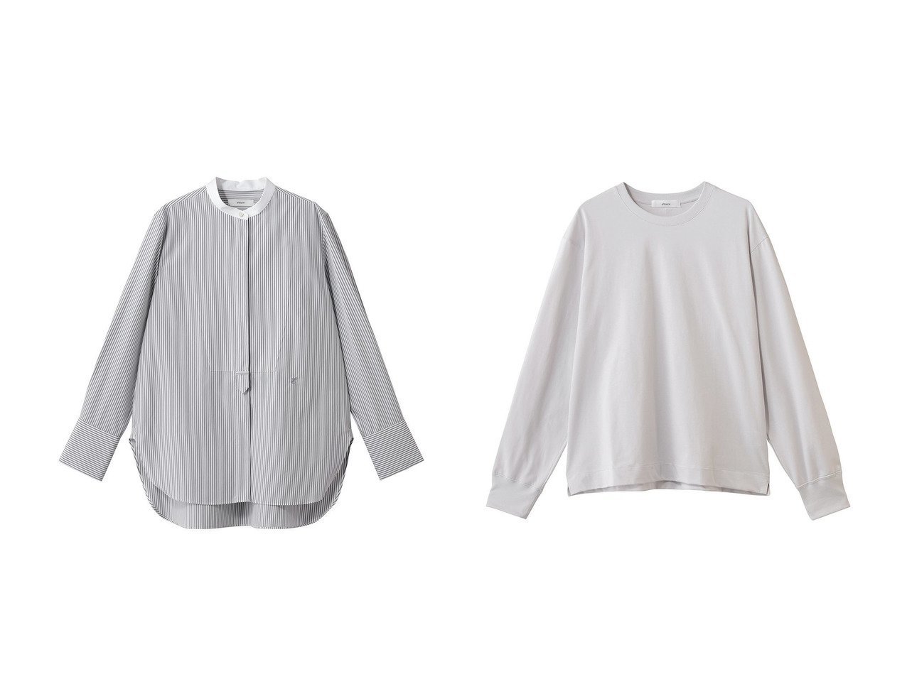 【上質ストライプが映えるクレリックバンドカラーシャツとバランスを整えたロングスリーブTシャツで楽しむ洗練ベーシック】ebure(エブール)の通販
 おすすめ人気トレンドファッション通販アイテム インテリア・キッズ・メンズ・レディースファッション・服の通販 founy(ファニー) 　ファッション　Fashion　レディースファッション　Fashion for Women　トップス・カットソー　Cut & Sew Tops　シャツ・ブラウス・オフィスカジュアル　Elegant Blouses & Button-Ups　ロングTシャツ・Tシャツ　Longline T-Shirts & Tees　カットソー・ベーシックTシャツ　Cut-and-Sewn Tops / Stretch Tees & Basics　2026年　2026　おすすめ　Recommended / Our Picks　インナー　Innerwear　ジャケット　Jacket, Outerwear　ストライプ　Stripe, Striped Pattern　スリーブ　Sleeve, Long Sleeve / Short Sleeve　デニム　Denim, Jeans Material　ベーシック　Basic, Essential　ロング　Long, Long-Length　エレガント 上品　Elegant　夏　Summer　春　Spring　S/S・春夏　SS, Spring/Summer, Warm Season　グレー系　Gray　|ID:crp329100000226846